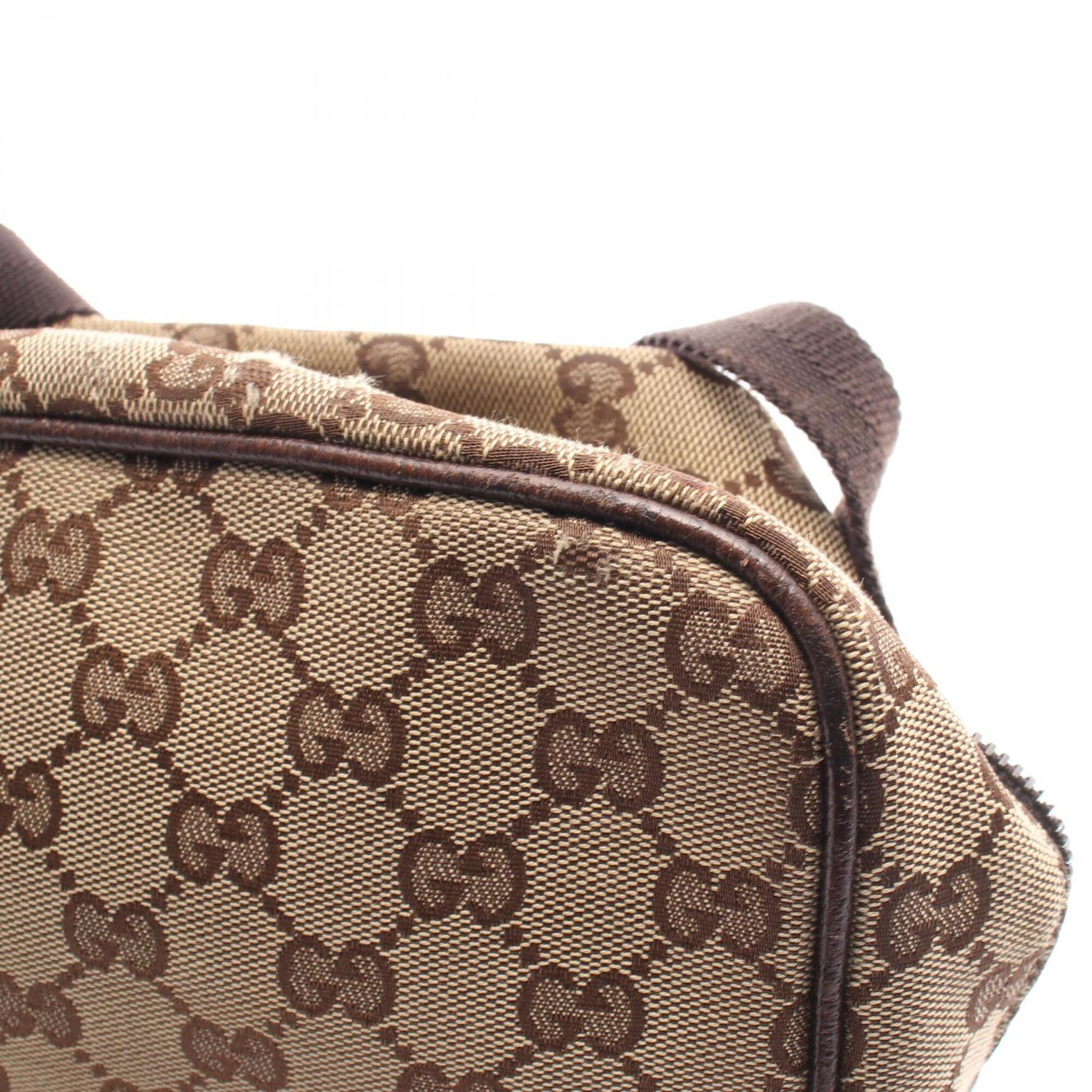 Gucci Beige Brown Canvas Leather Shoulder Bag (Pre-Owned)