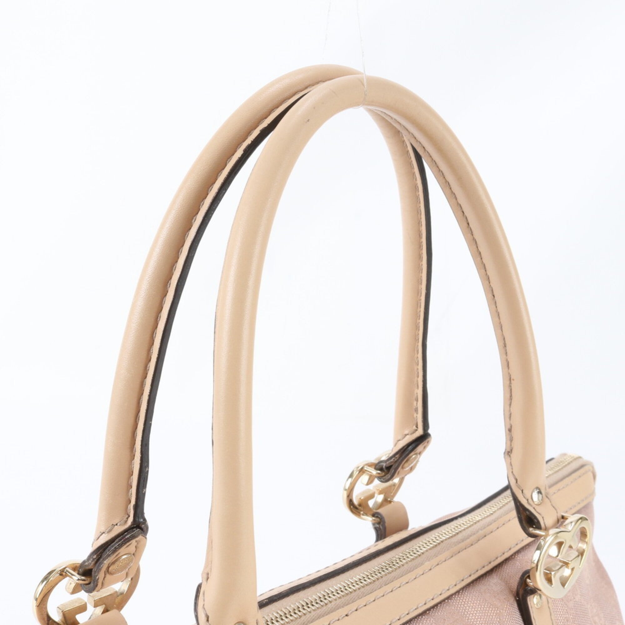 Gucci Beige Pink Gold Leather Canvas Handbag Shoulder Bag Tote Bag (Pre-Owned)