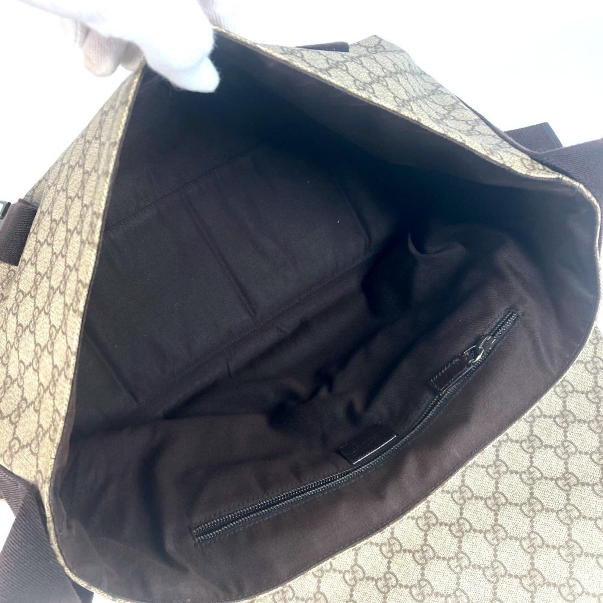 Gucci Gg Plus Beige Dark Brown Gg Supreme Leather Messenger Bag Shoulder Bag (Pre-Owned)