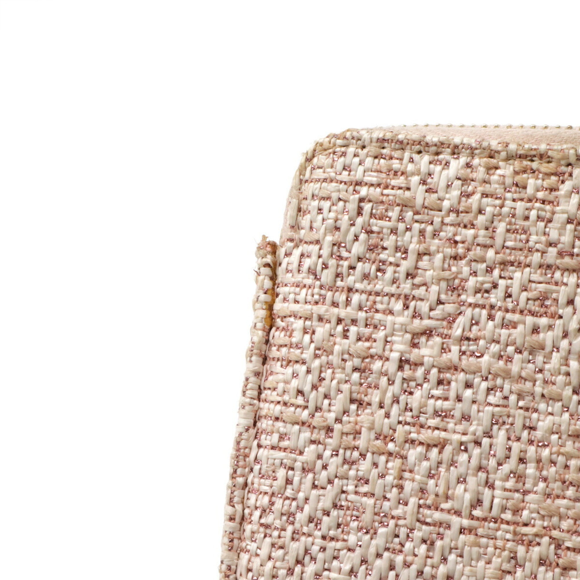 Chanel Pink Leather Raffia Chain/Shoulder Wallet (Pre-Owned)