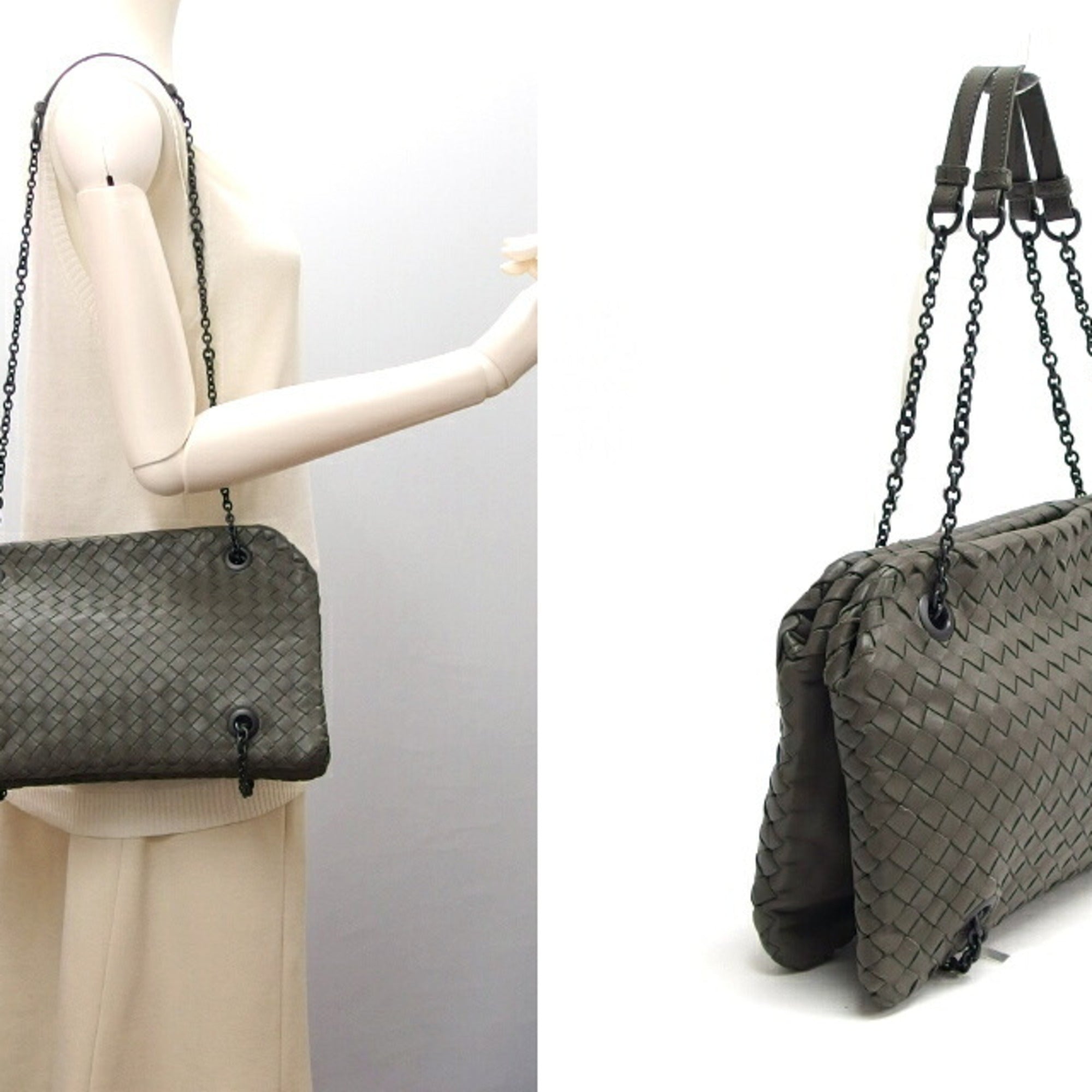 Bottega Veneta Intrecciato Gray Leather Handbag Shoulder Bag (Pre-Owned)