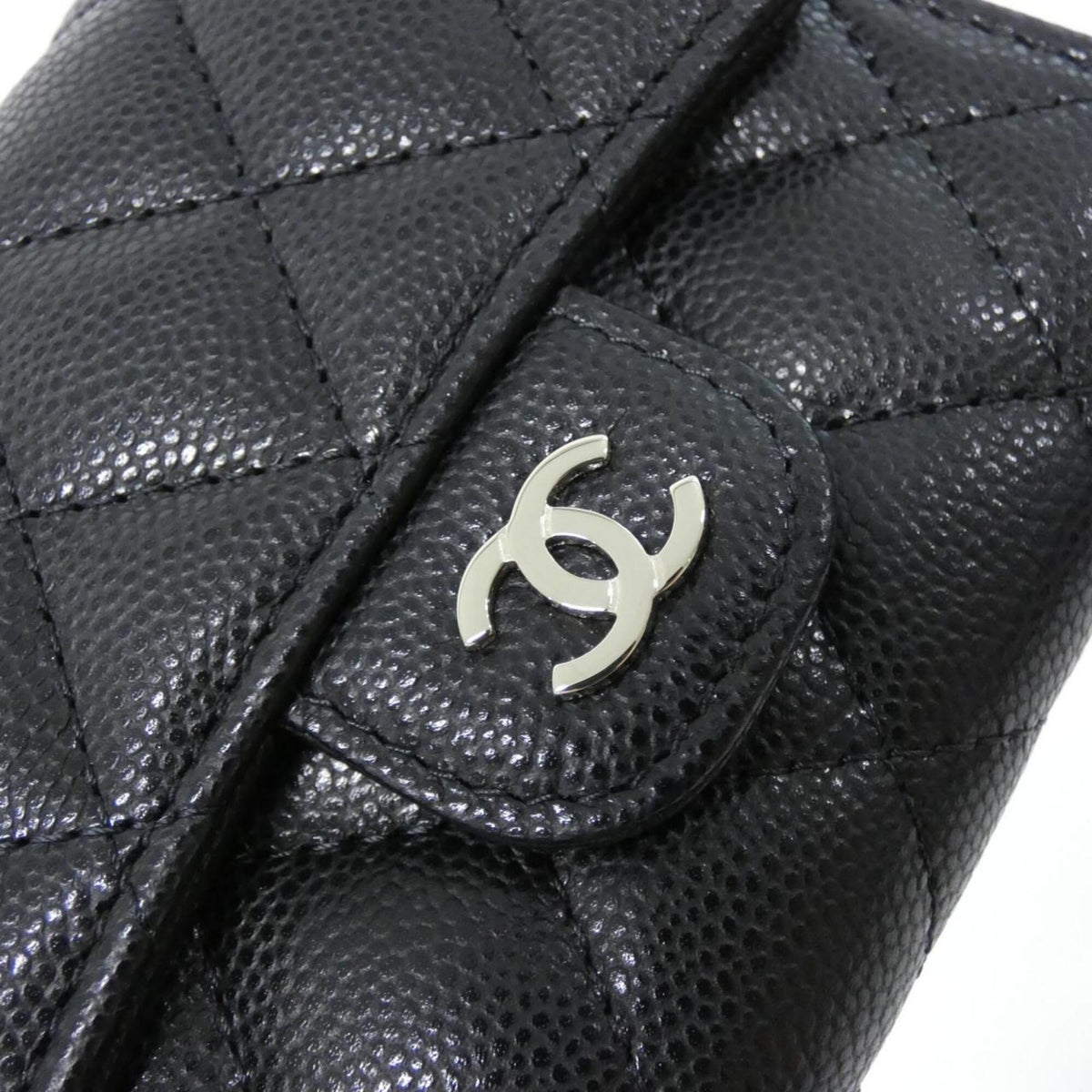 Chanel Black Bordeaux Grained Calfskin Wallet (Tri-Fold) (Pre-Owned)