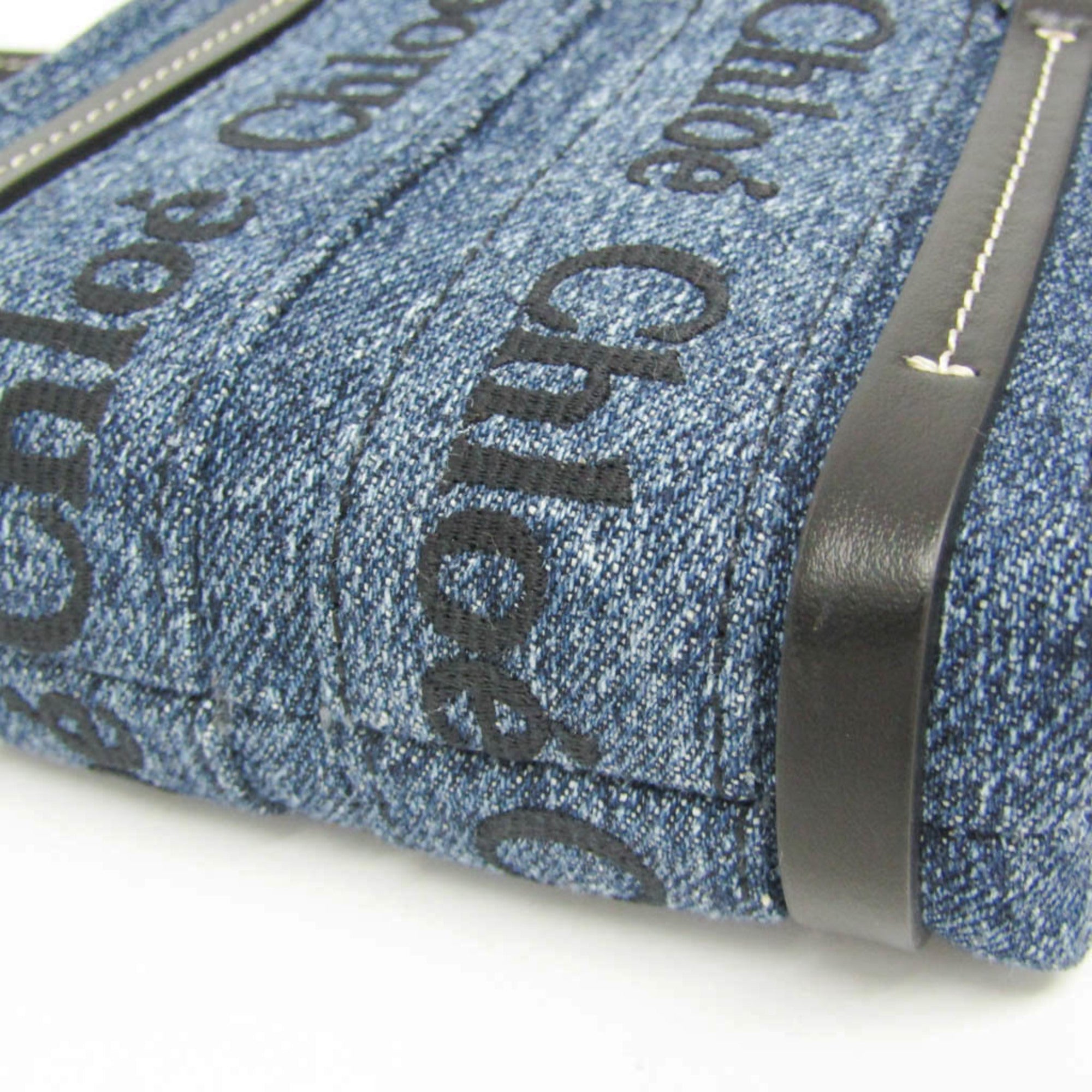 Chloé Black Blue Denim Leather Handbag Shoulder Bag (Pre-Owned)