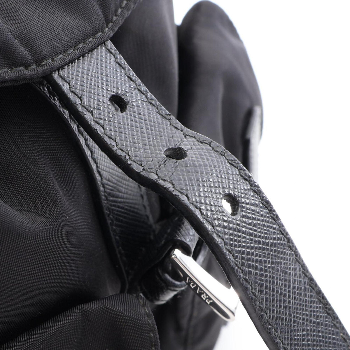 Prada Black Nylon Leather Backpack Handbag (Pre-Owned)
