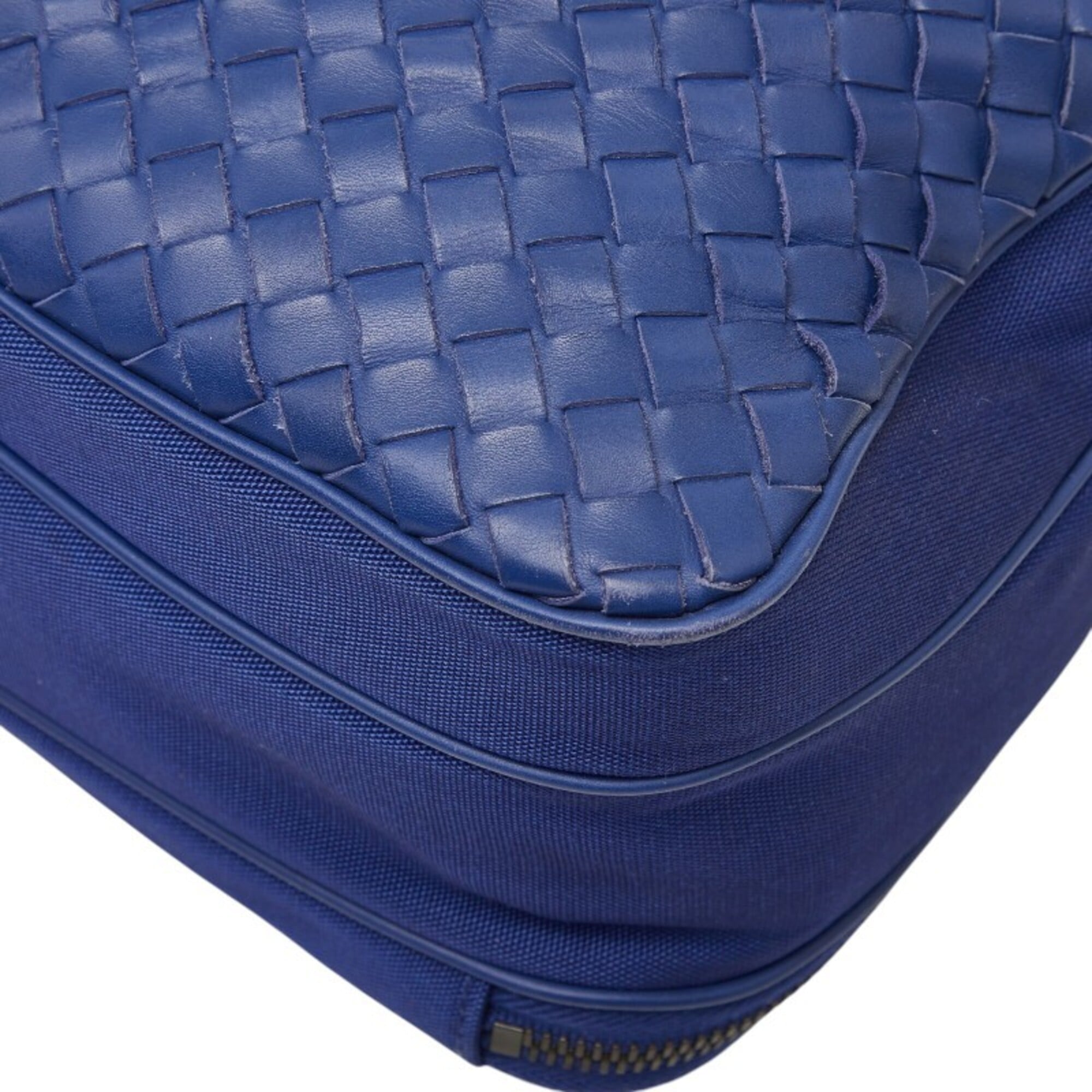 Bottega Veneta Intrecciato Blue Canvas Leather Messenger Bag Shoulder Bag (Pre-Owned)