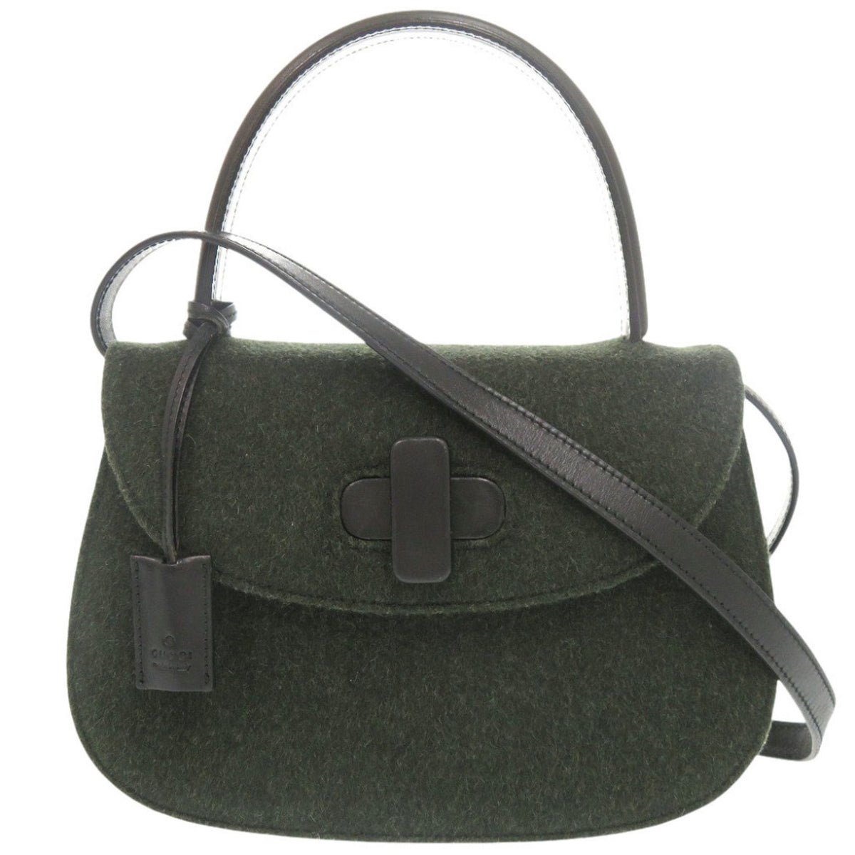 Gucci Black Green Felt Handbag Shoulder Bag (Pre-Owned)