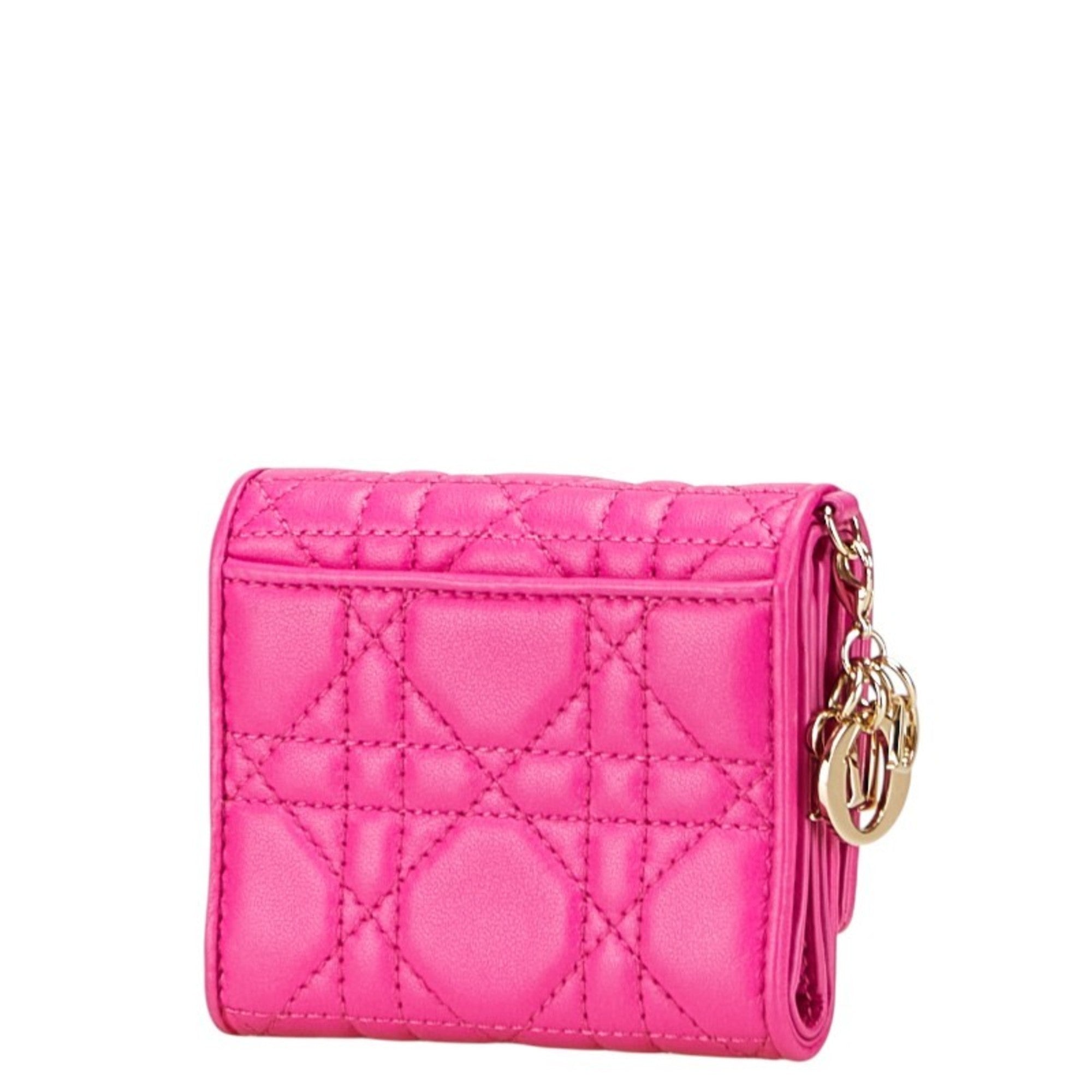 Christian Dior Lady Dior Pink Leather Wallet (Tri-Fold) (Pre-Owned)