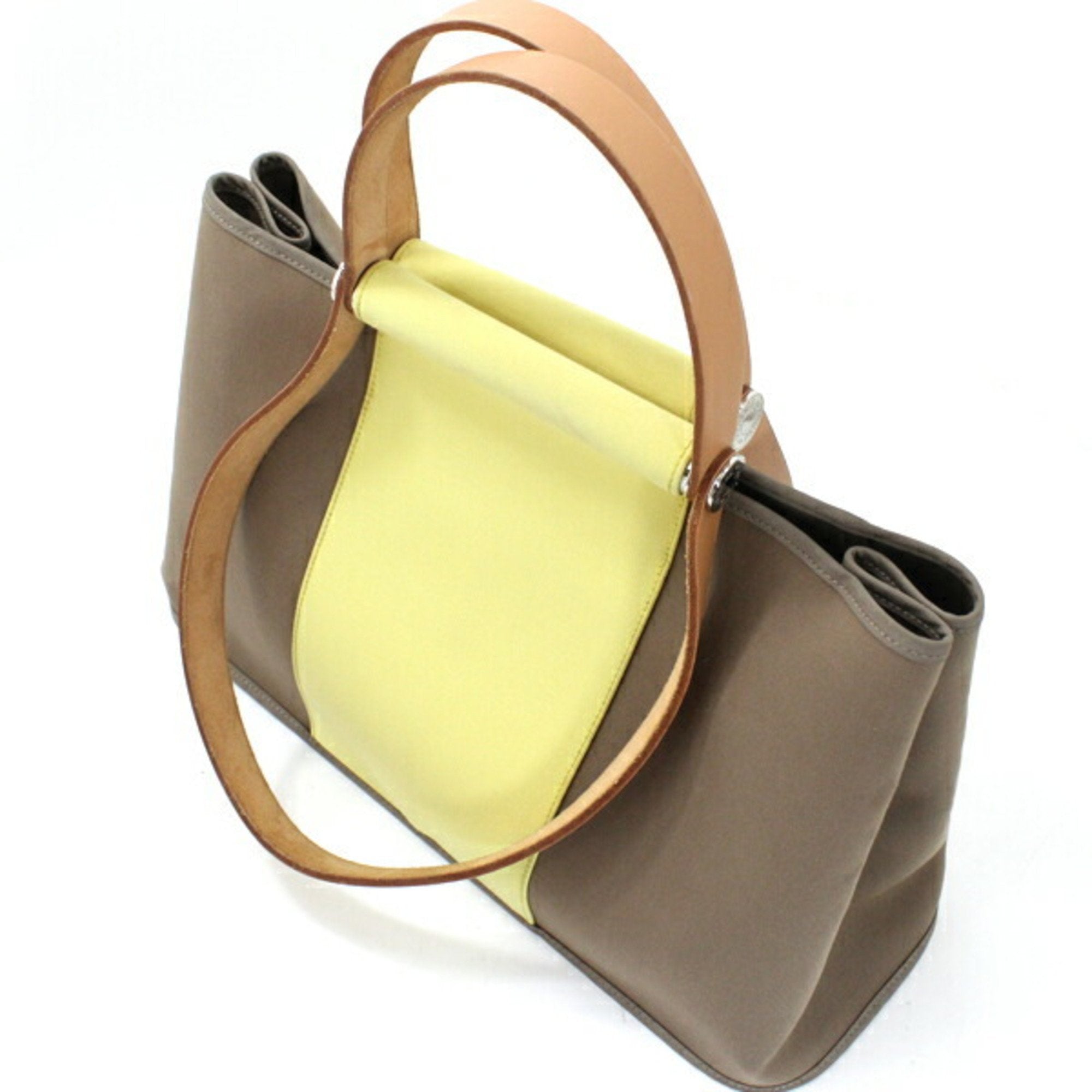 Hermes Etoupe Gray Soufre Toile Officier Leather Handbag (Pre-Owned)