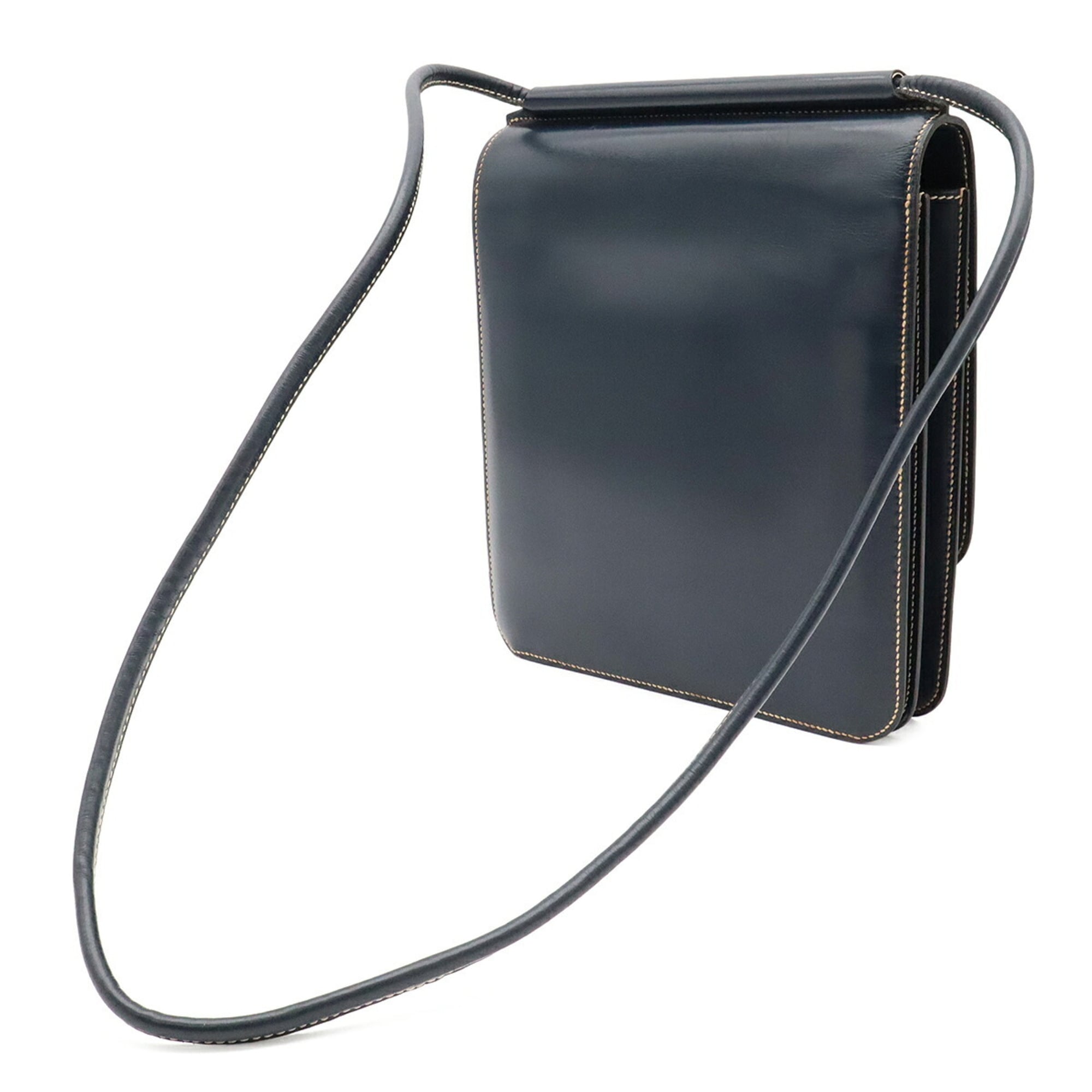 Hermes Navy Box Calf Leather Pochette Shoulder Bag (Pre-Owned)