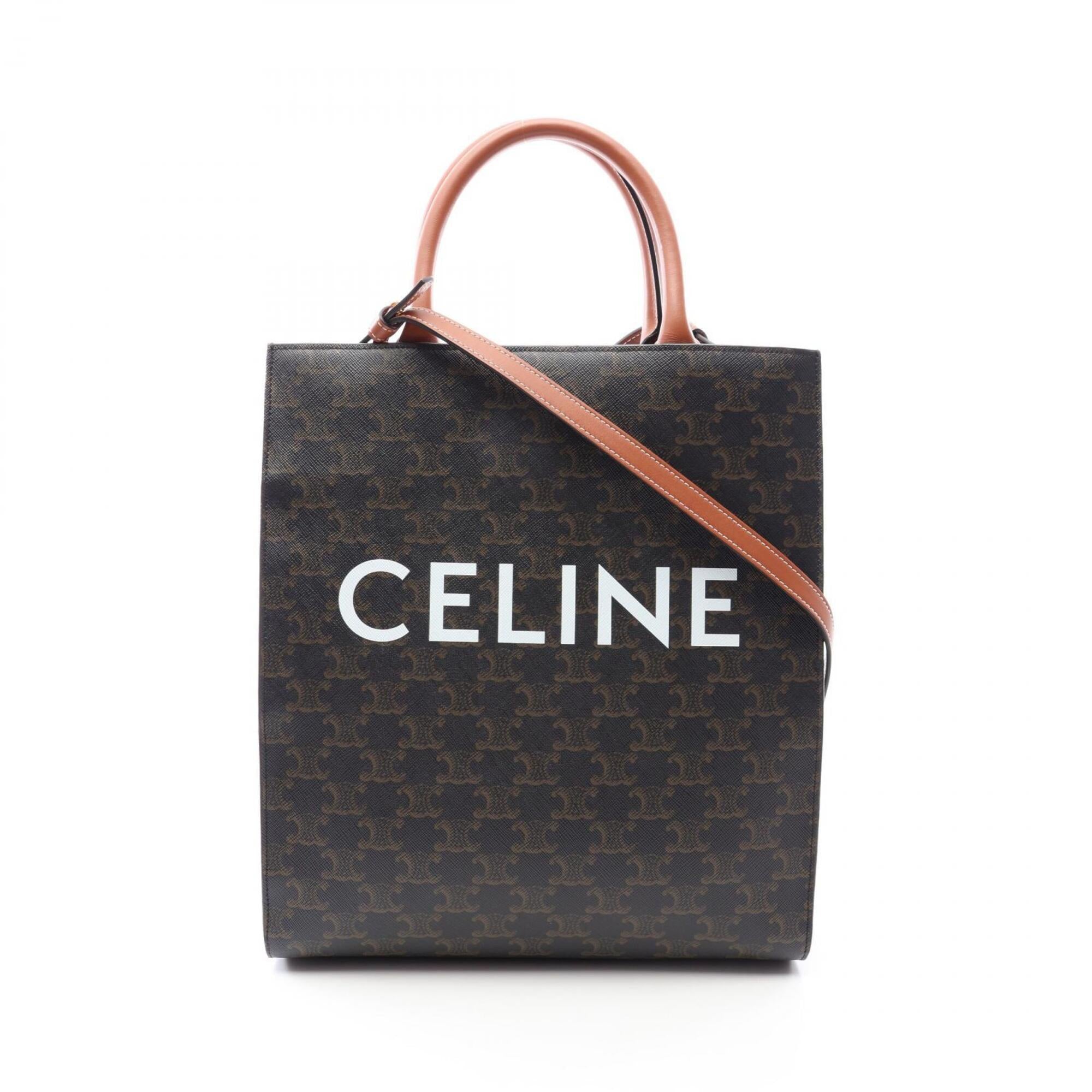 Celine Black Brown Coated Canvas Leather Handbag Tote Bag (Pre-Owned)