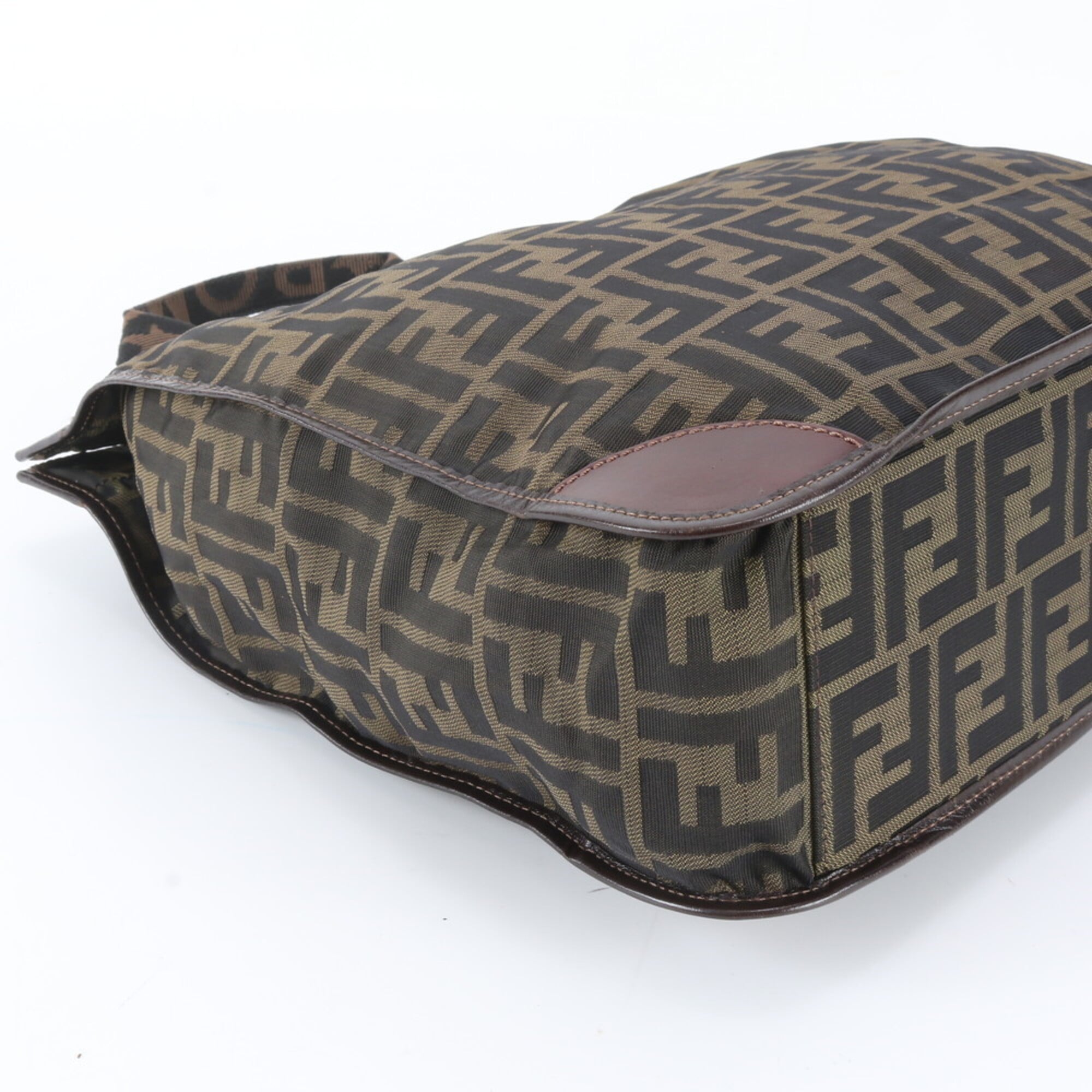 Fendi Zucca Green Khaki Leather Nylon Handbag Tote Bag (Pre-Owned)