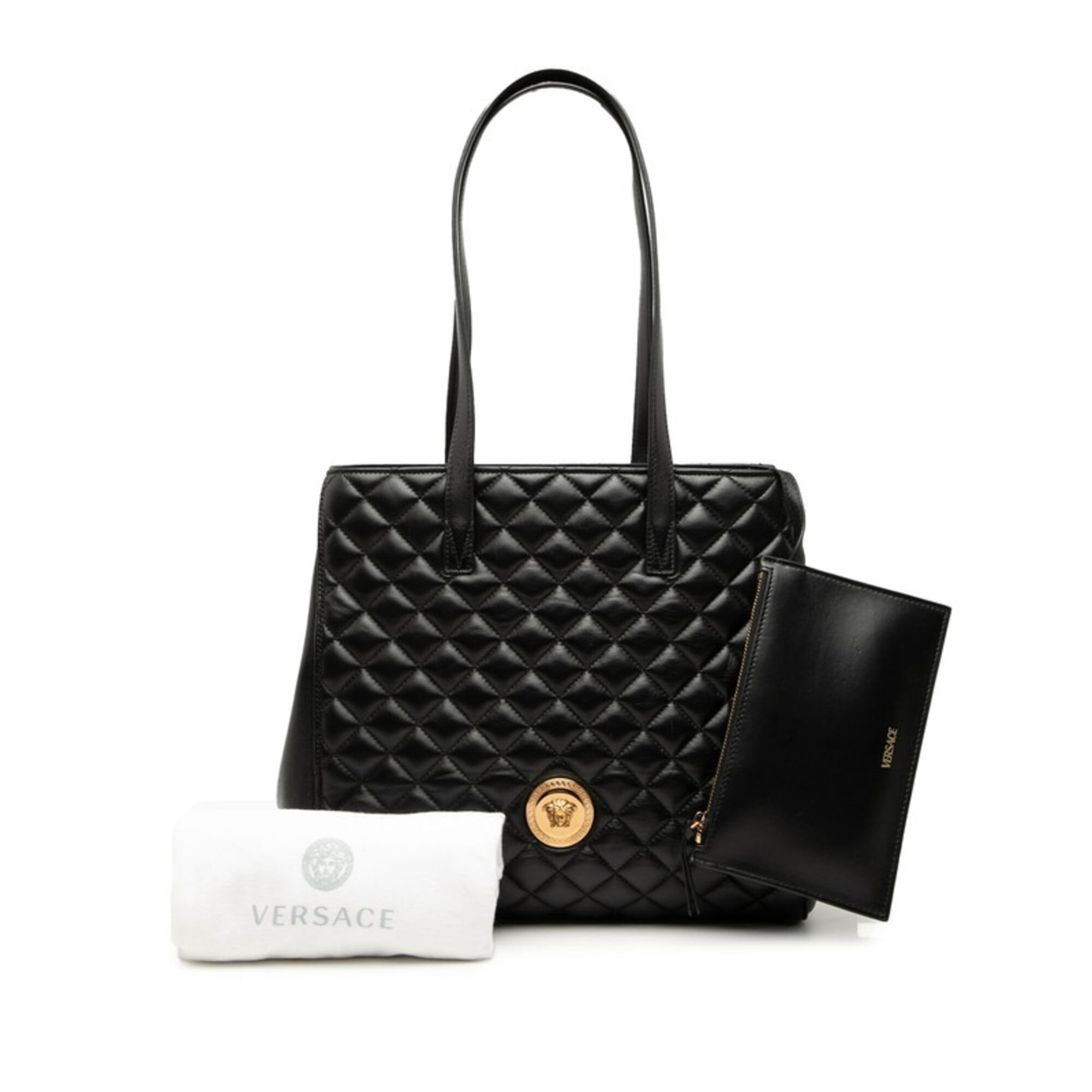Versace Black Leather Pouch Tote Bag (Pre-Owned)