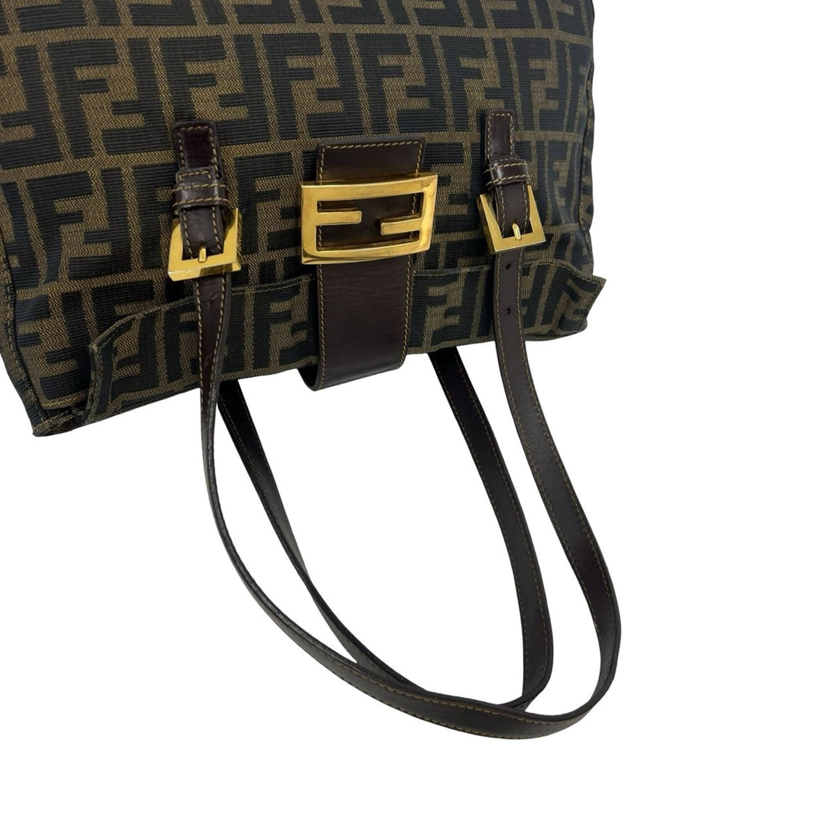 Fendi Black Brown Canvas Leather Handbag Tote Bag (Pre-Owned)