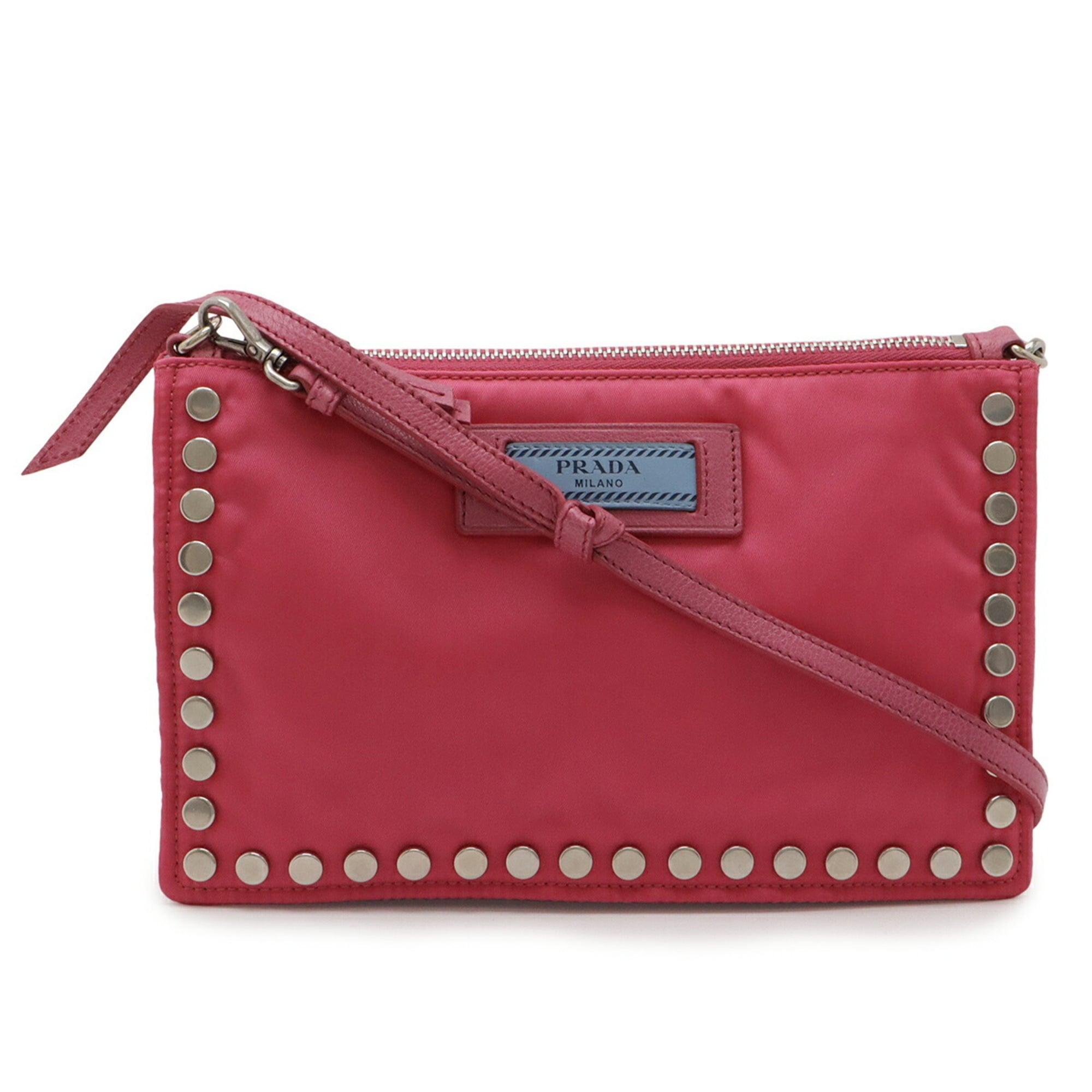 Prada Fuxia Nylon Leather Clutch Bag Pouch Shoulder Bag (Pre-Owned)