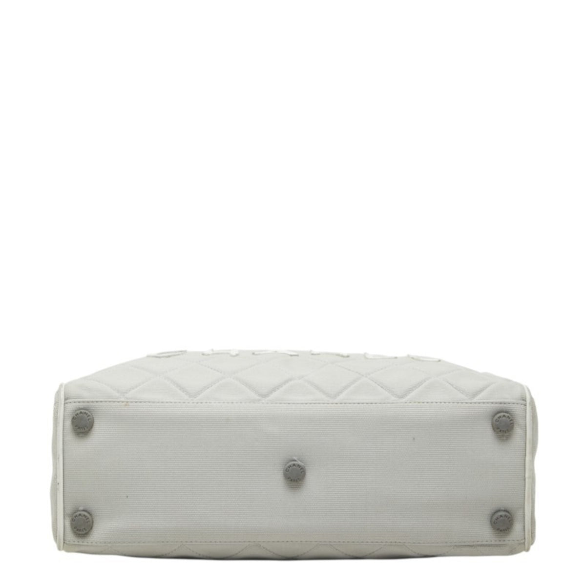 Chanel Gray White Canvas Leather Boston Bag (Pre-Owned)