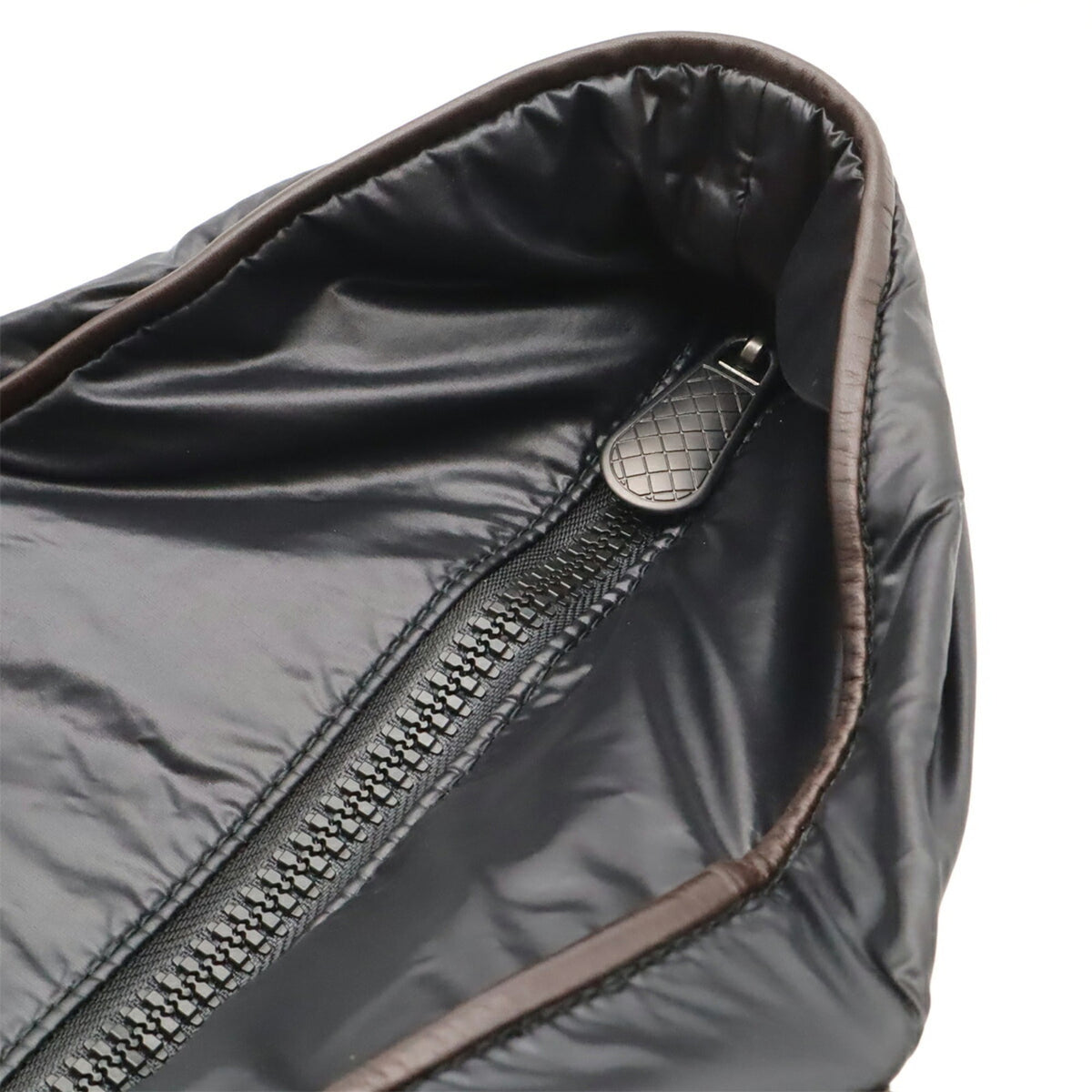 Bottega Veneta Black Dark Brown Nylon Leather Shoulder Bag Tote Bag (Pre-Owned)