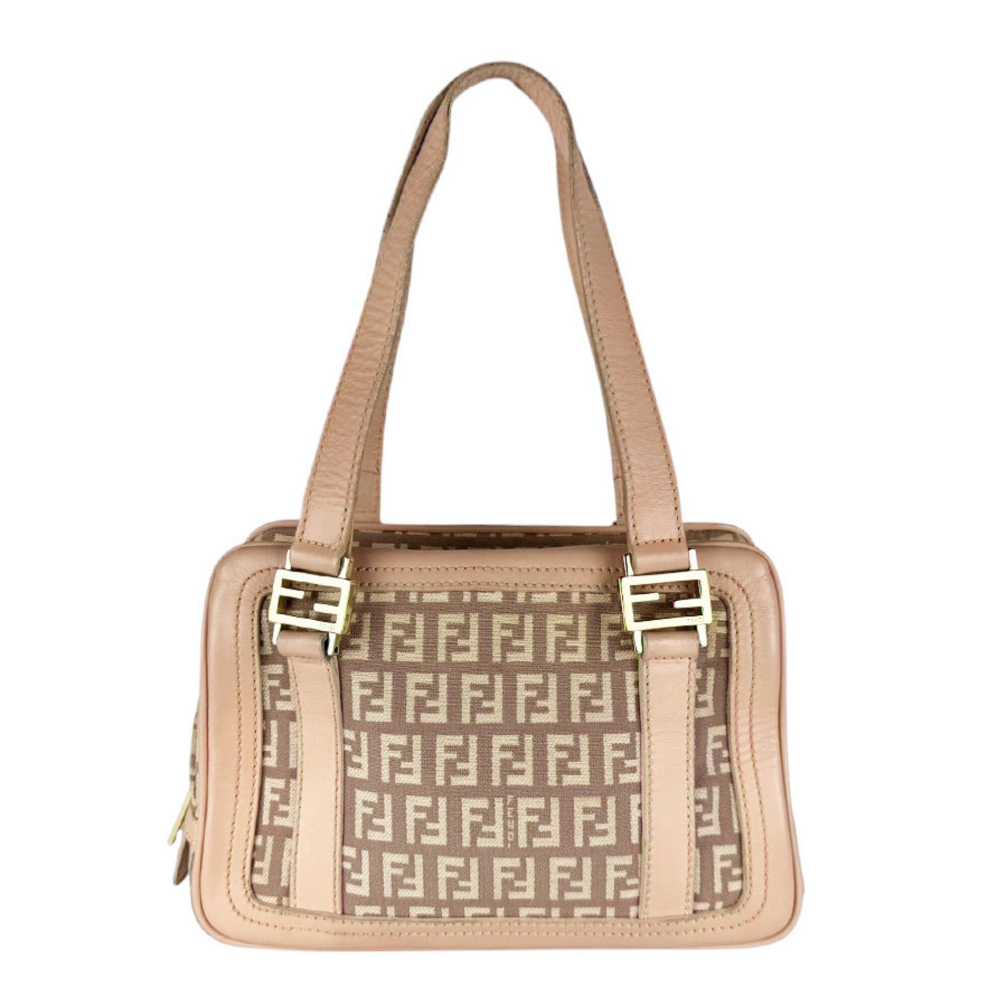 Fendi Beige Light Pink Canvas Leather Handbag (Pre-Owned)