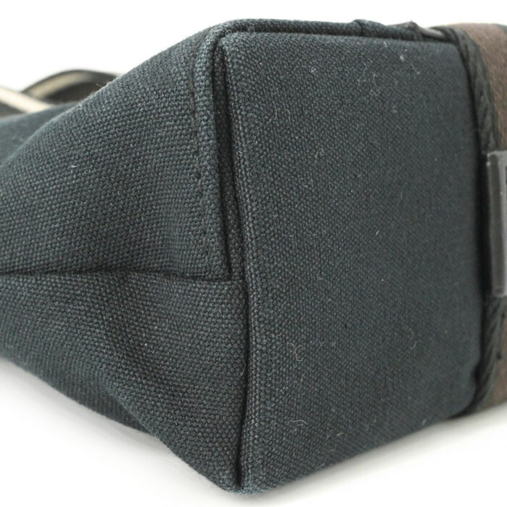 Hermes Black Brown Canvas Handbag (Pre-Owned)