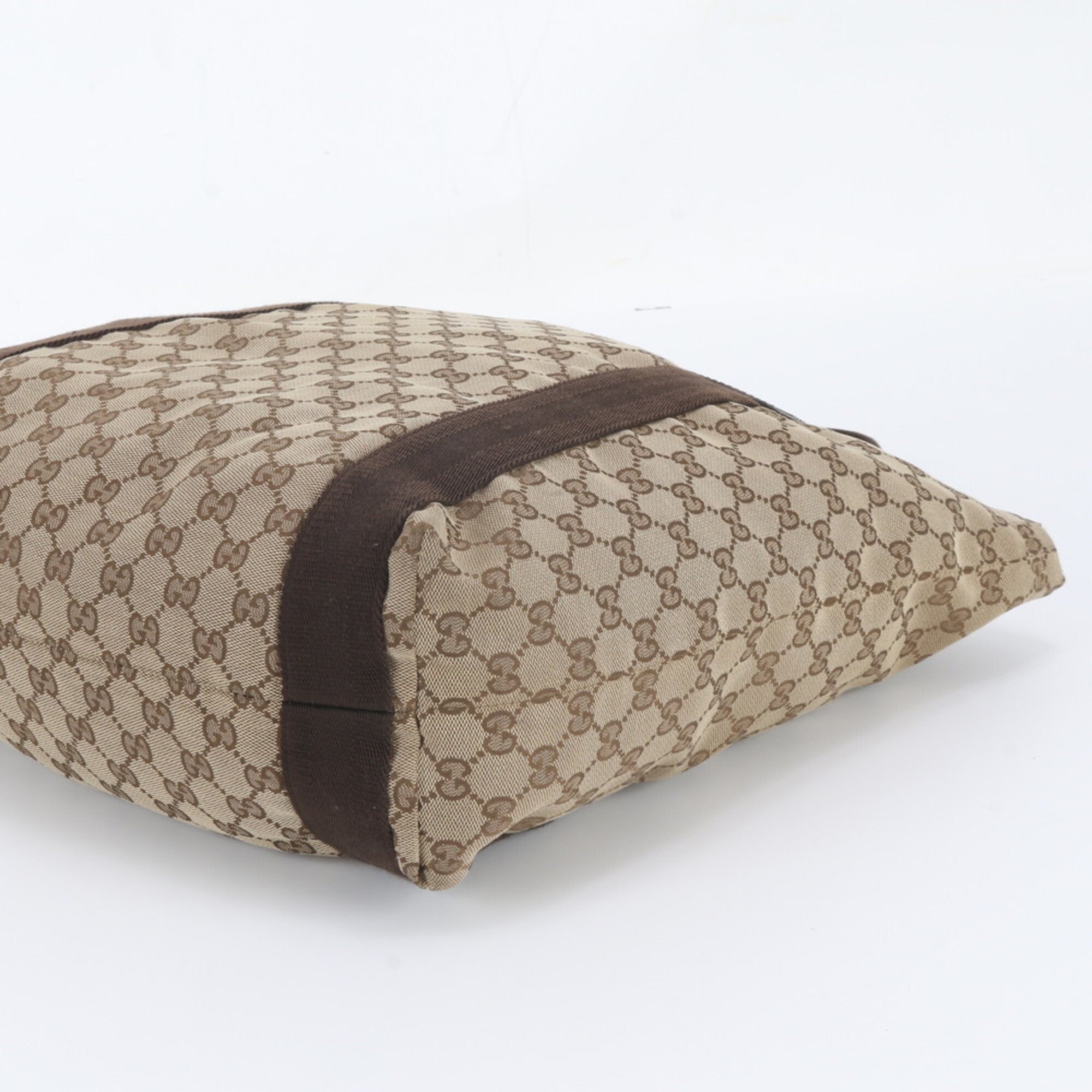 Gucci Brown Leather Canvas Shoulder Bag Tote Bag (Pre-Owned)