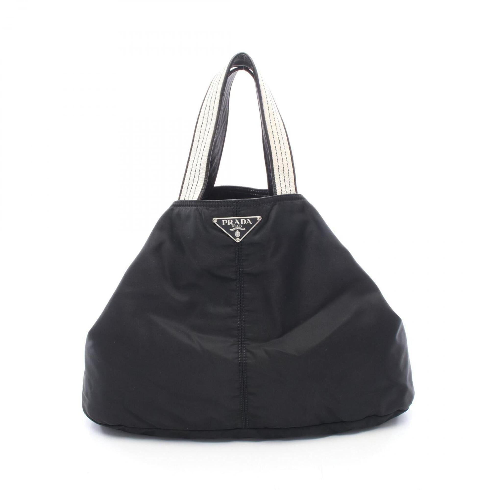 Prada Black Nylon Leather Handbag Tote Bag (Pre-Owned)