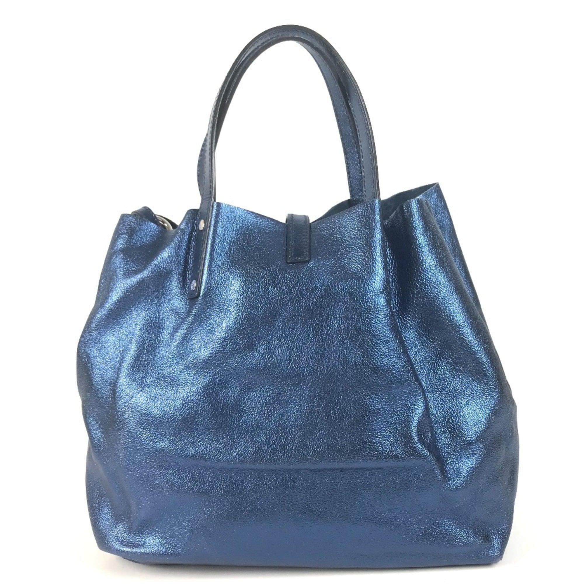 Tiffany Blue Metallic Leather Handbag Pouch Tote Bag (Pre-Owned)
