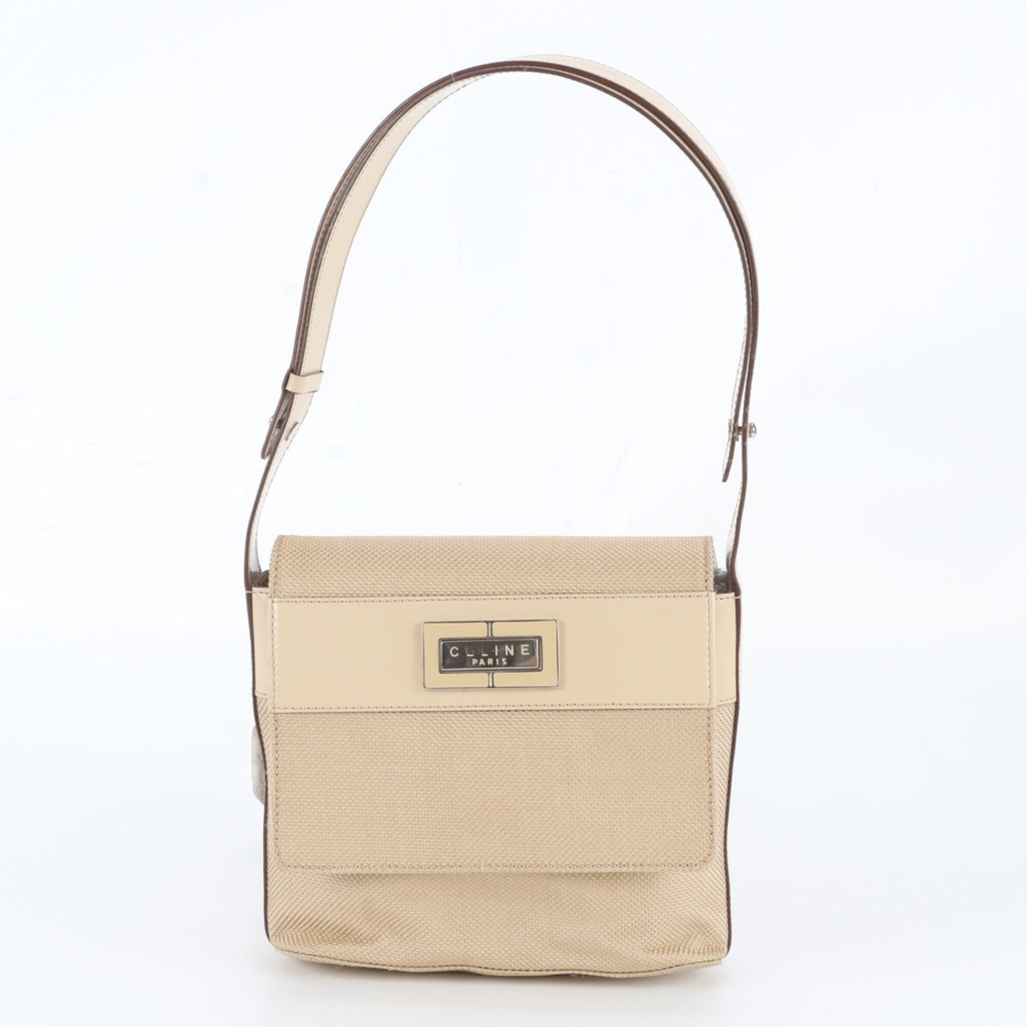 Celine Beige Leather Canvas Crossbody Bag Handbag Shoulder Bag Tote Bag (Pre-Owned)