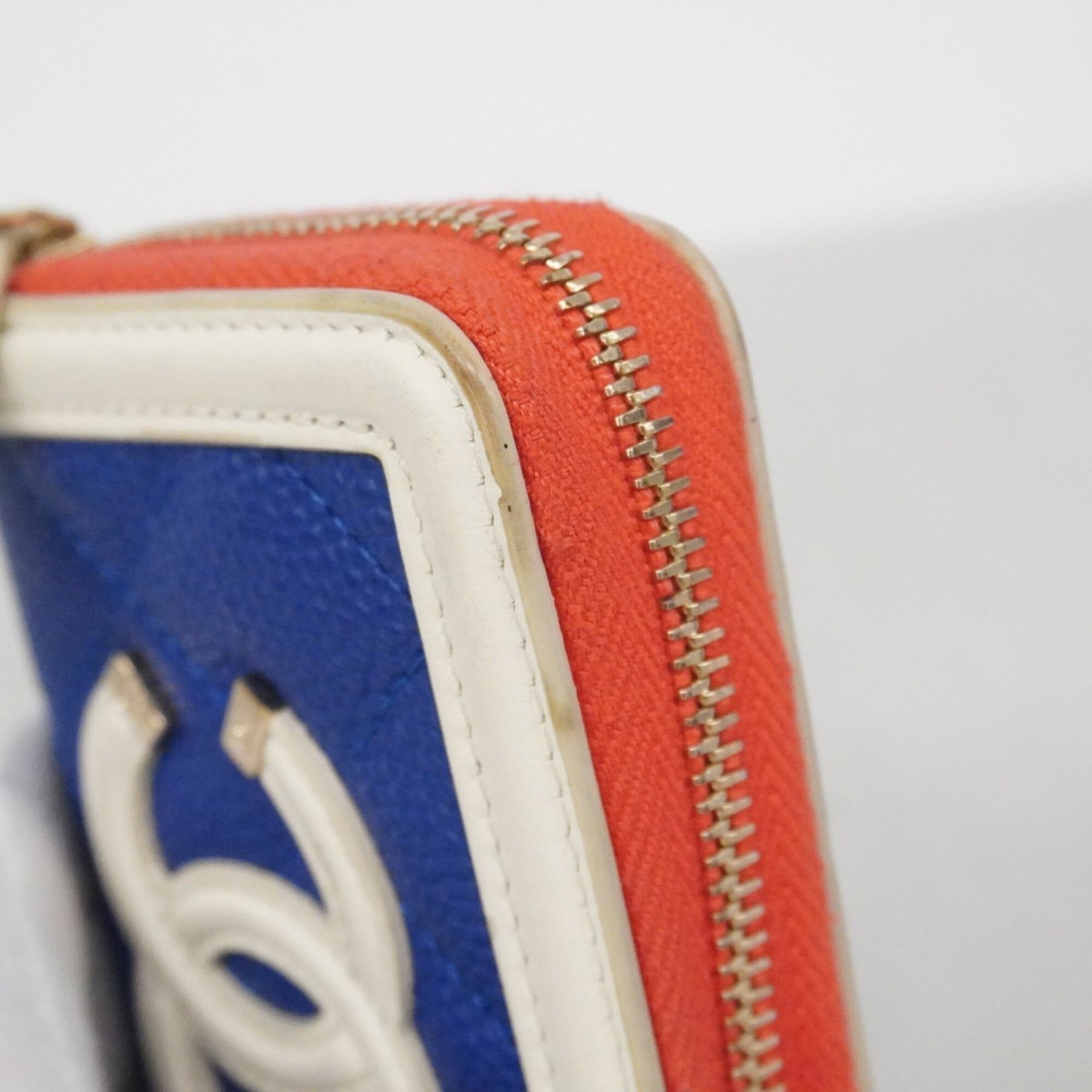 Chanel Blue Red Color White Grained Calfskin Coin Purse/Coin Case (Pre-Owned)