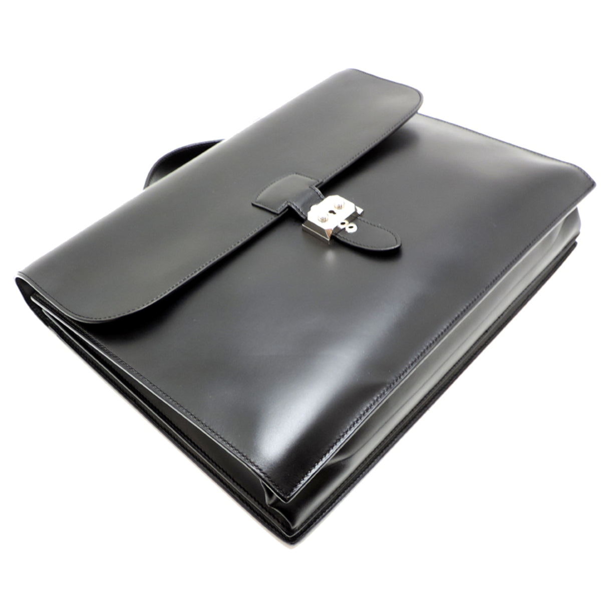 Hermes Black Noir Box Calf Leather Briefcase (Pre-Owned)