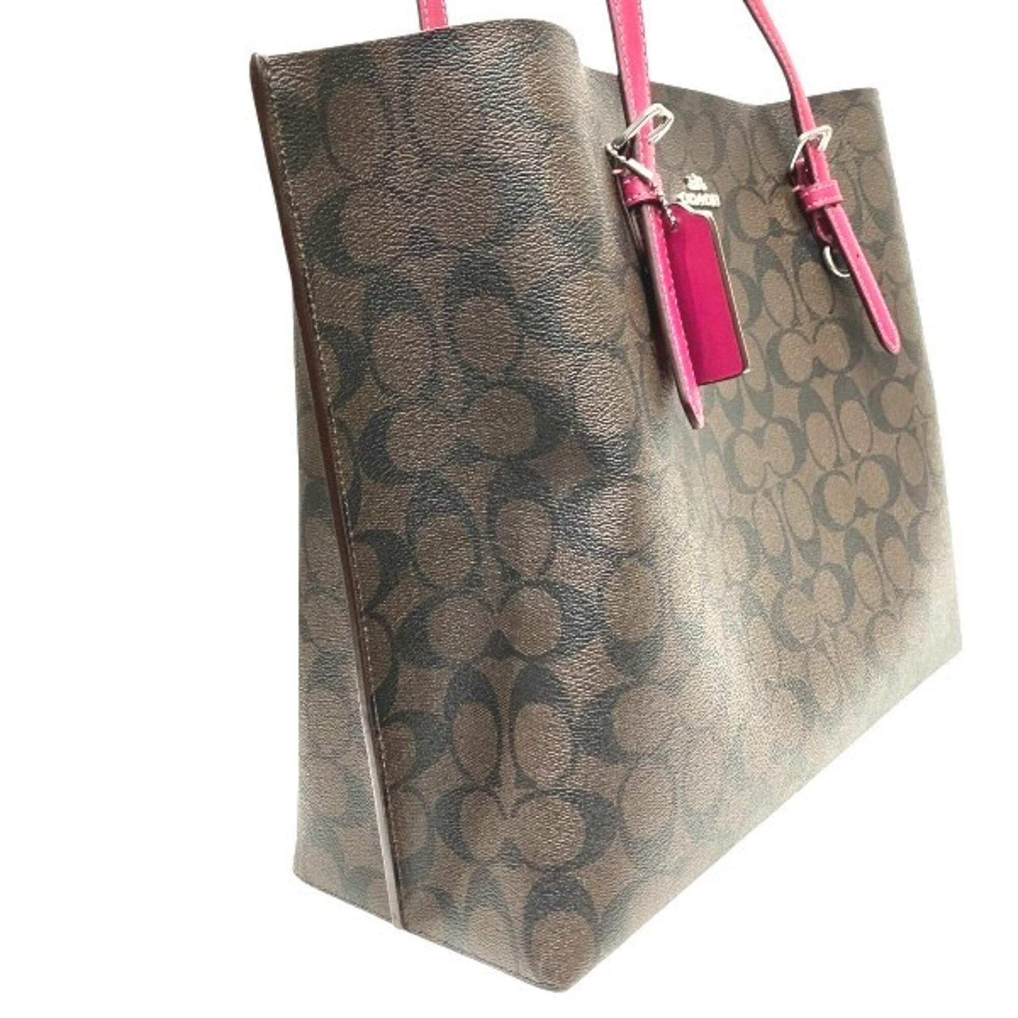 Coach Brown Pink Signature Line Shoulder Bag Tote Bag (Pre-Owned)