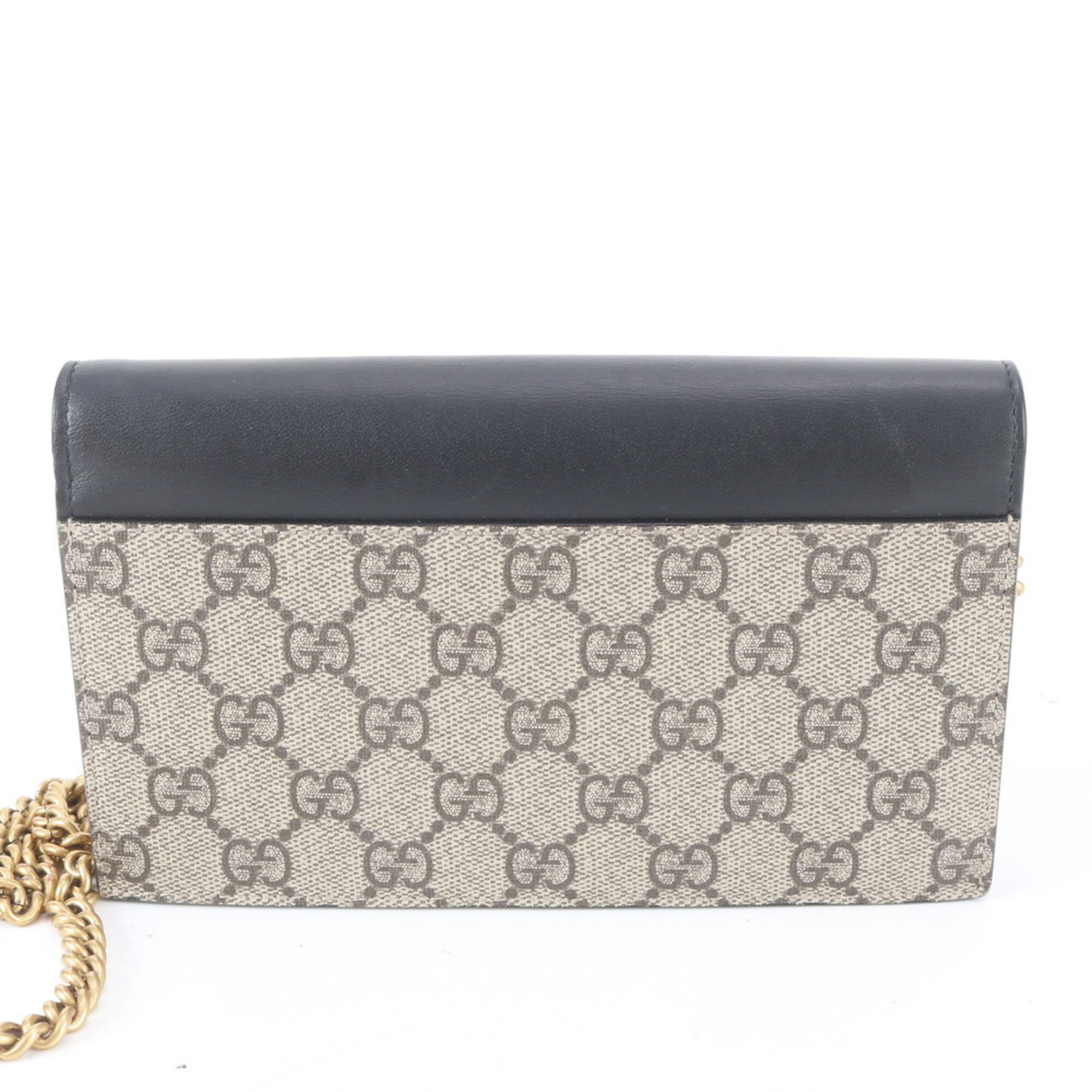 Gucci Beige Black Leather Coated Canvas Chain/Shoulder Wallet (Pre-Owned)
