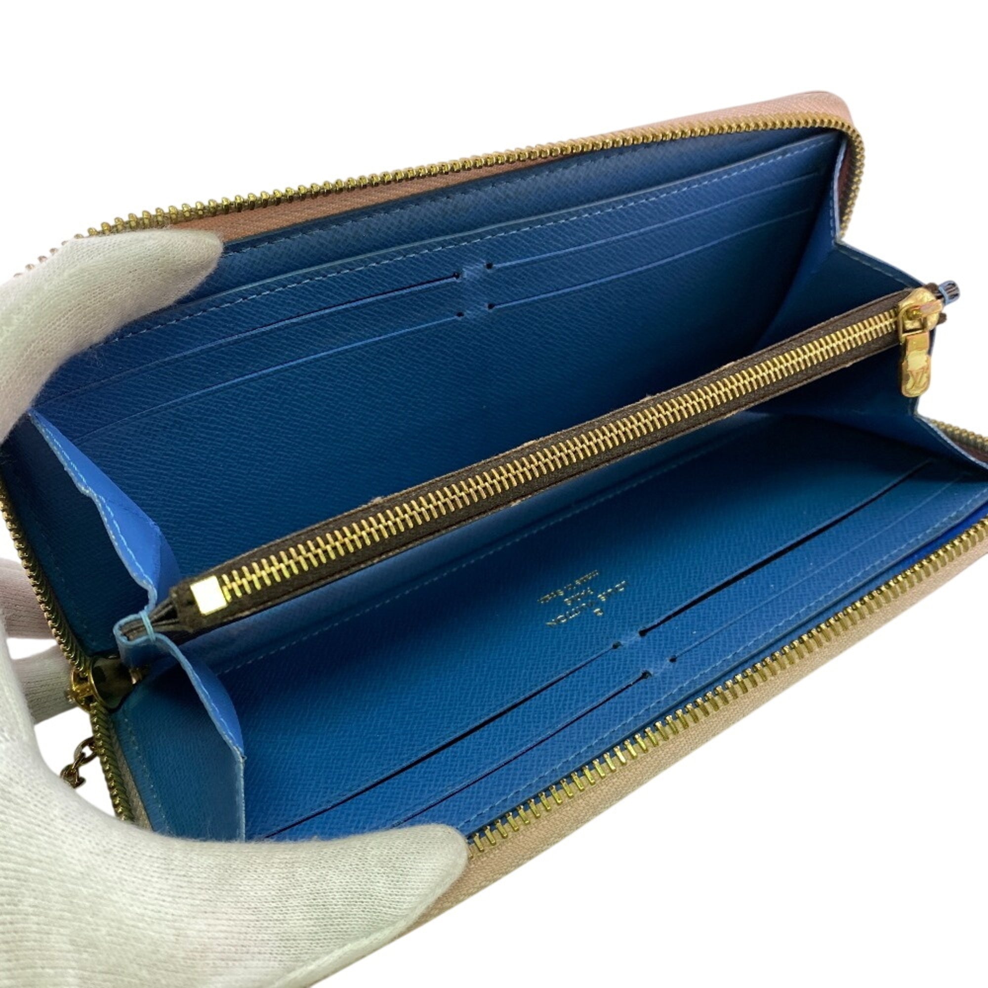 Louis Vuitton Monogram Blue Pink Leather Long Wallet (Bi-Fold) (Pre-Owned)