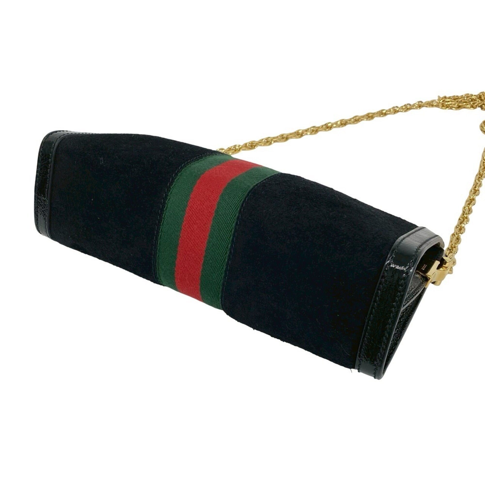 Gucci Black Green Red Color Patent Leather Suede Shoulder Bag (Pre-Owned)