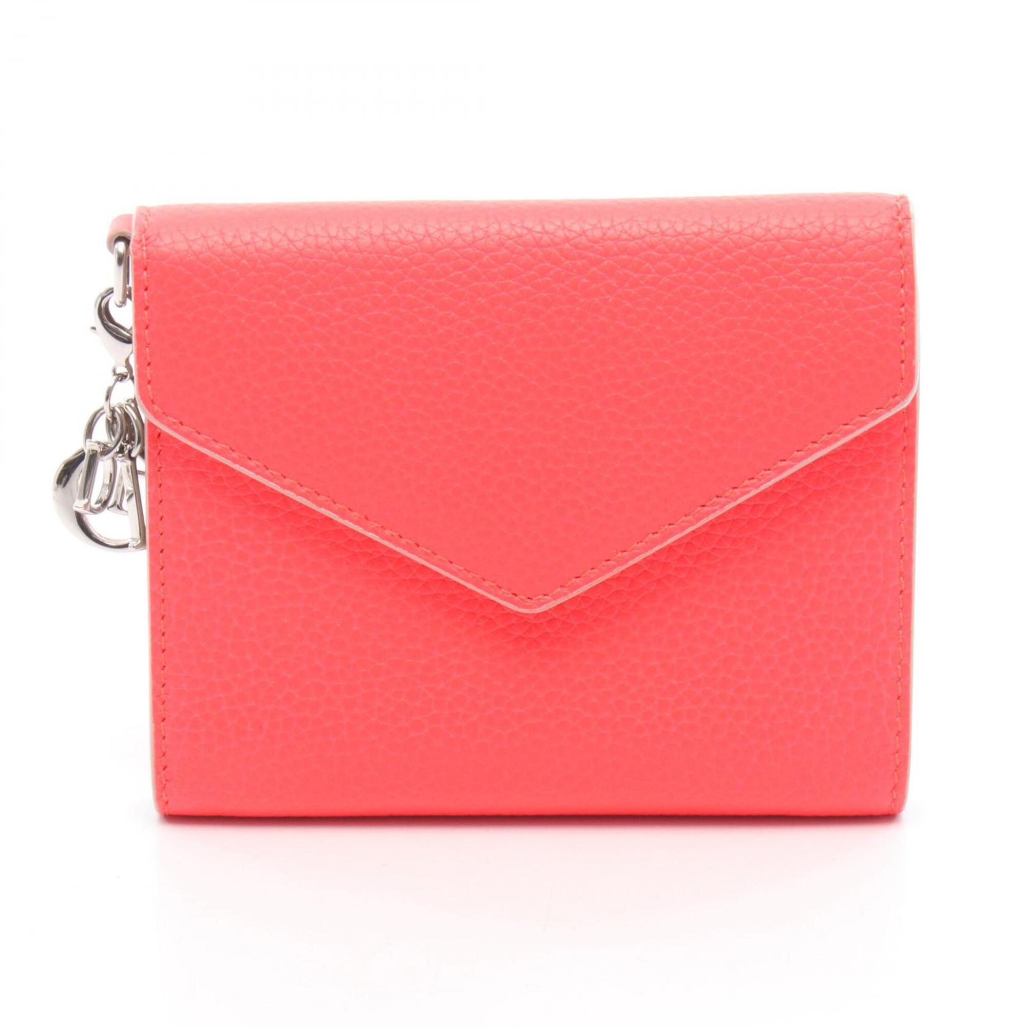 Christian Dior Red Color Leather Wallet (Tri-Fold) (Pre-Owned)