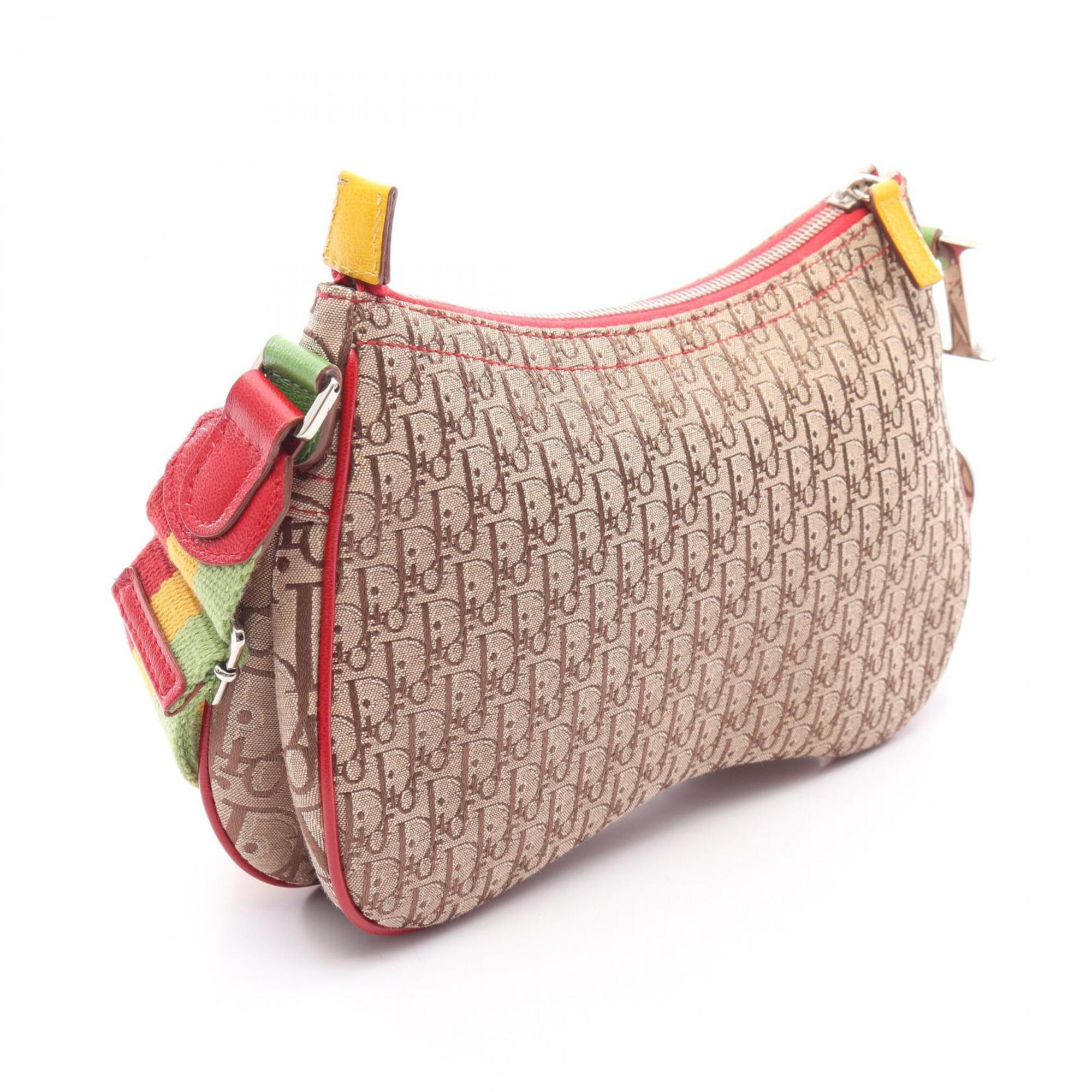Christian Dior Beige Multi-Color Canvas Leather Handbag Shoulder Bag (Pre-Owned)