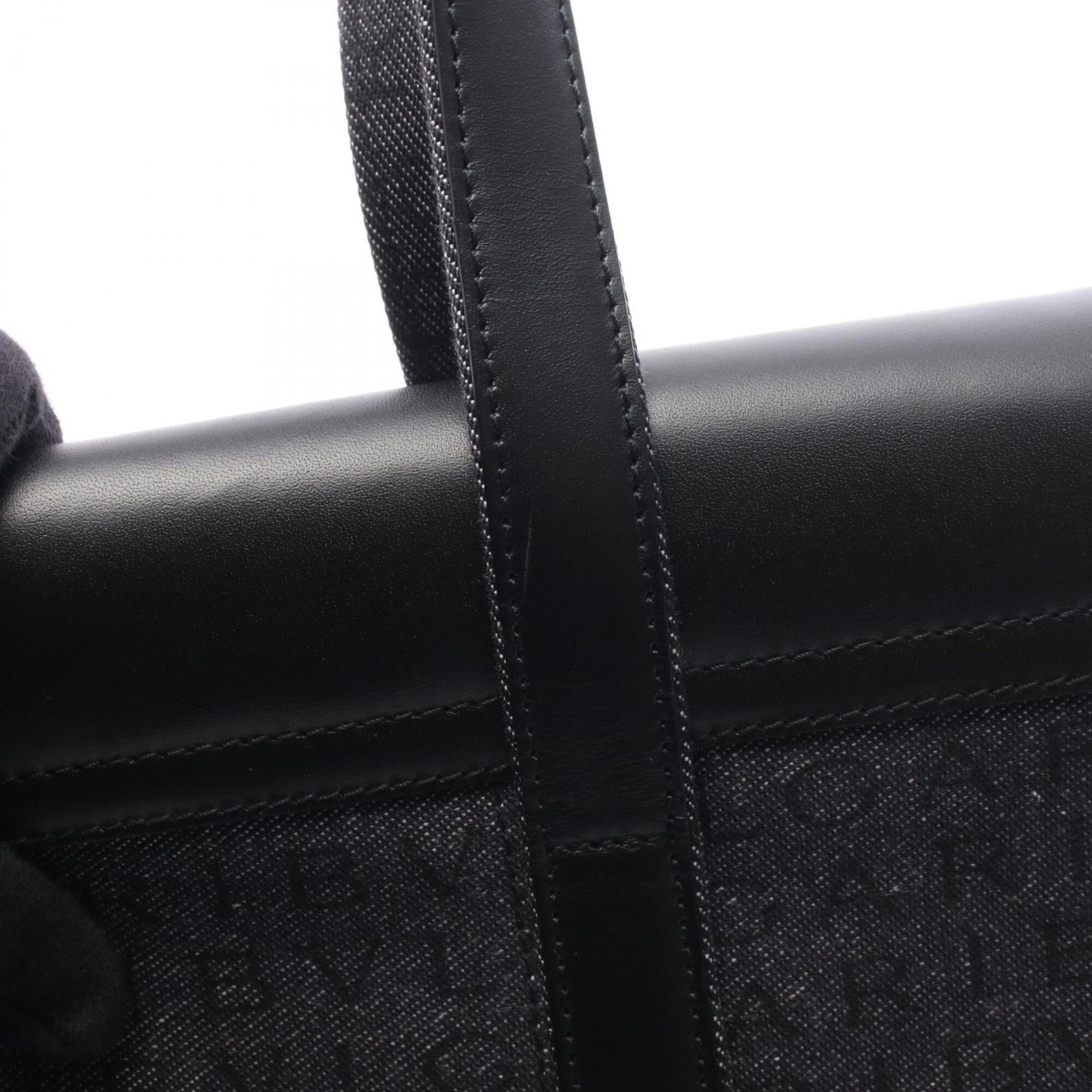 Bvlgari Black Navy Denim Leather Handbag Shoulder Bag (Pre-Owned)