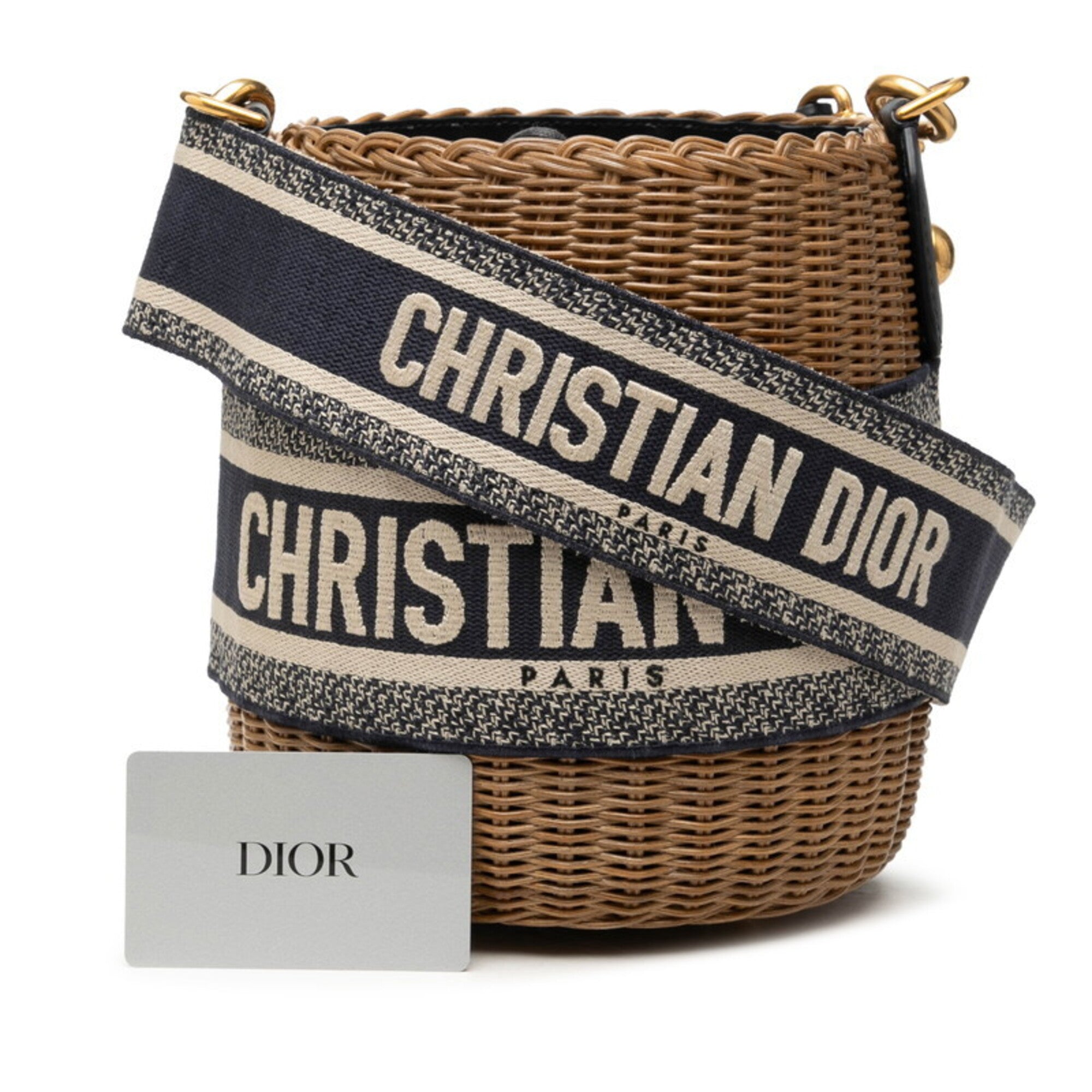 Christian Dior Beige Navy Canvas Leather Shoulder Bag (Pre-Owned)