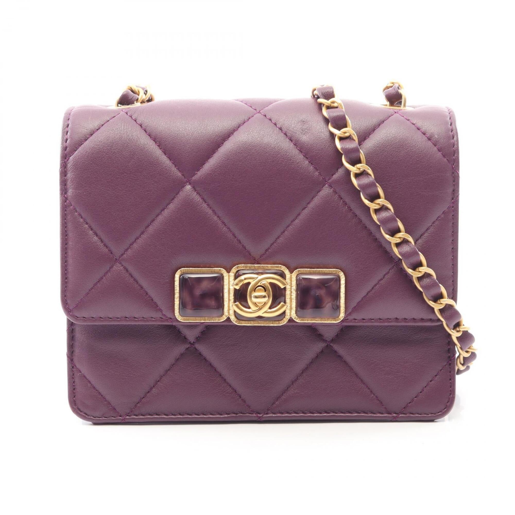 Chanel Purple Leather Handbag Shoulder Bag (Pre-Owned)