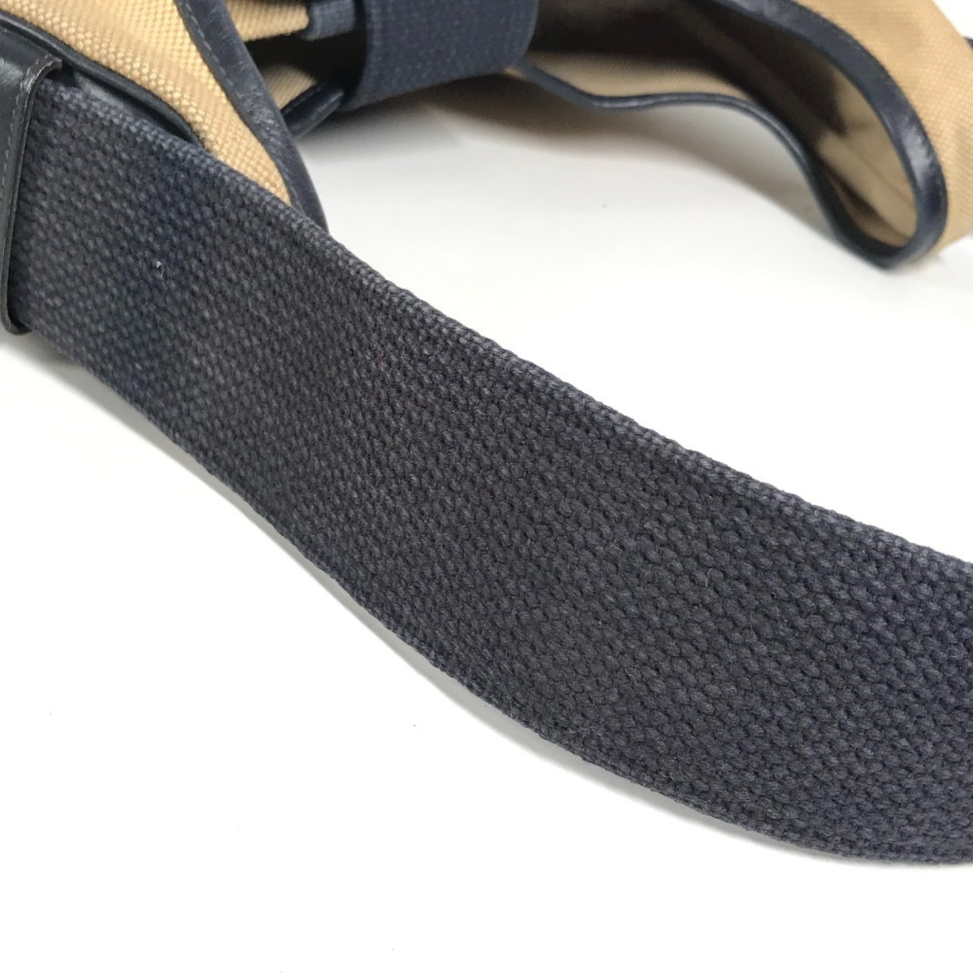 Hermes Beige Navy Leather Canvas Shoulder Bag (Pre-Owned)