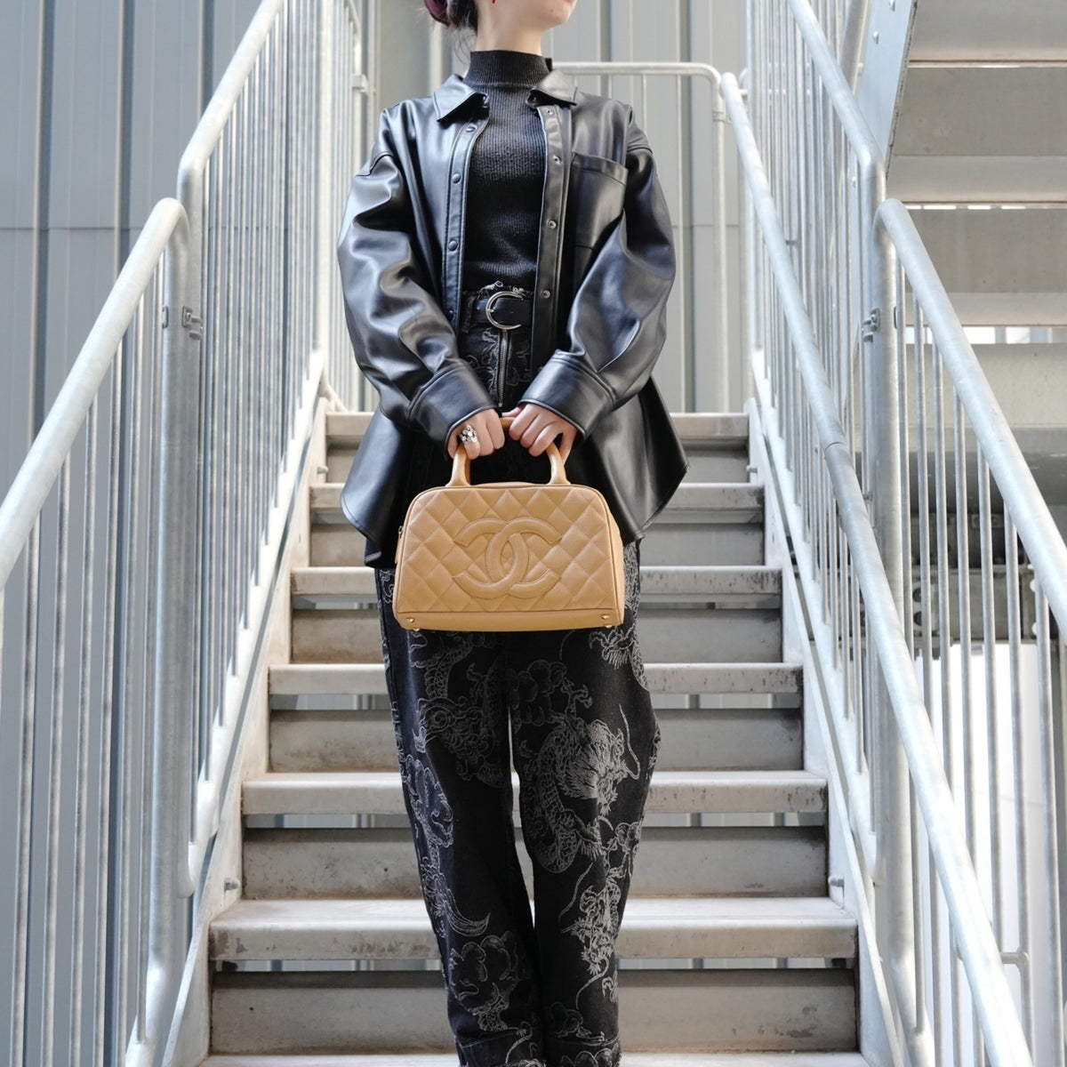 Chanel Beige Grained Calfskin Handbag (Pre-Owned)