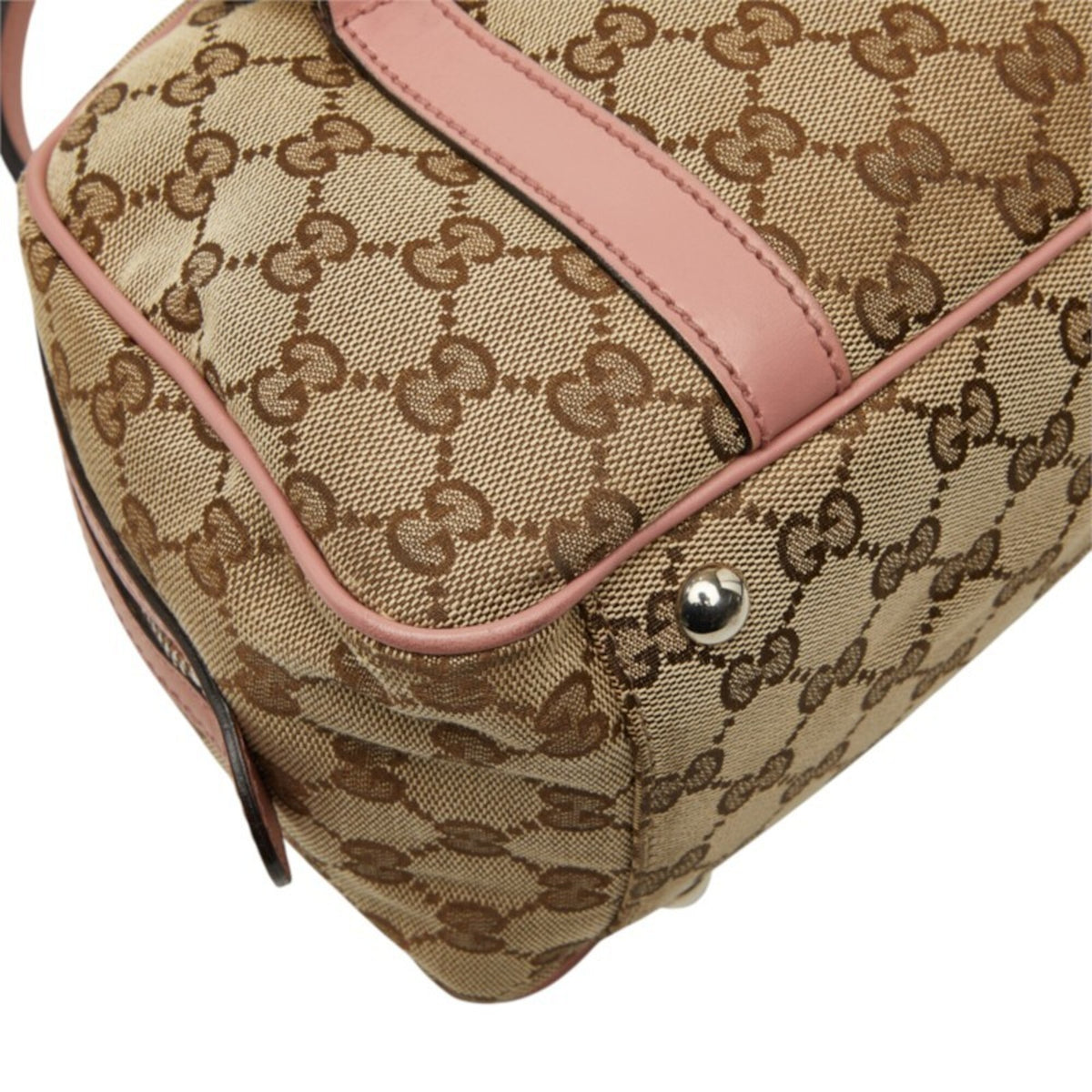 Gucci Beige Pink Canvas Leather Handbag (Pre-Owned)