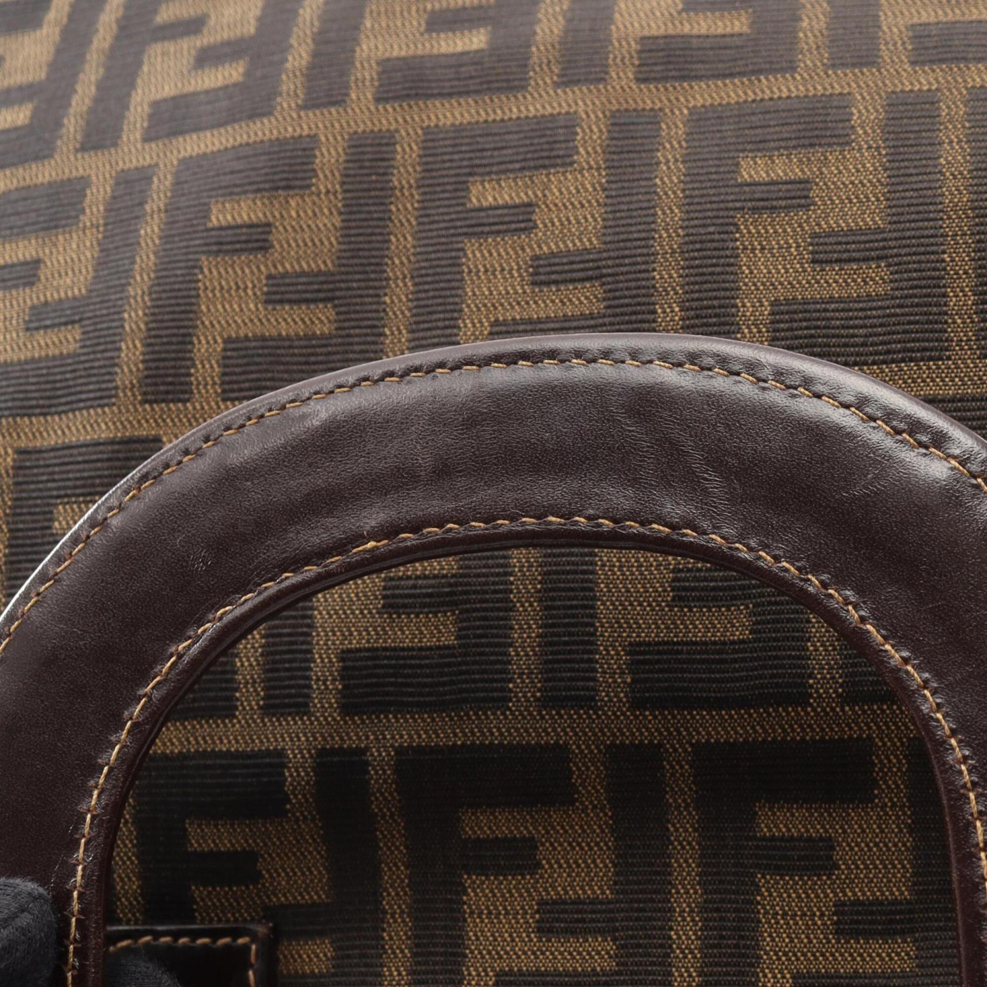 Fendi Black Brown Canvas Leather Handbag Tote Bag (Pre-Owned)
