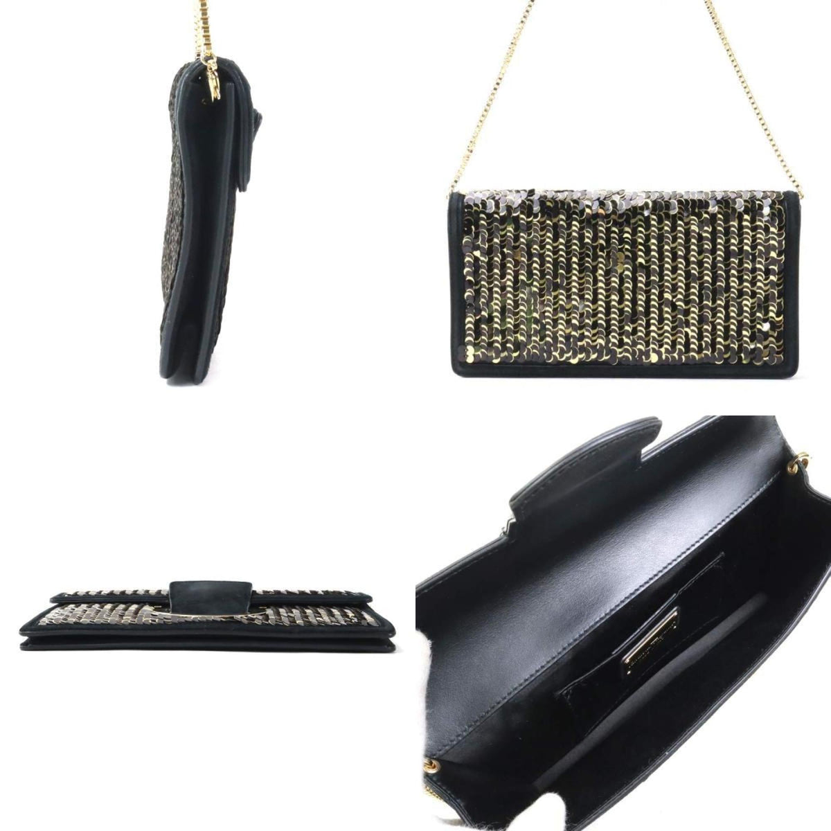 Salvatore Ferragamo Black Spangles Leather Clutch Bag Shoulder Bag (Pre-Owned)