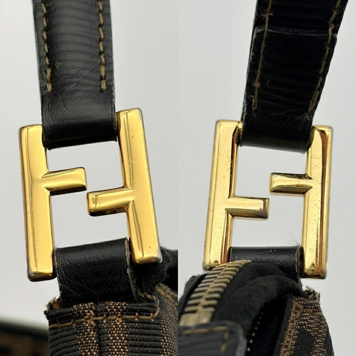 Fendi Zucca Black Brown Canvas Leather Shoulder Bag (Pre-Owned)