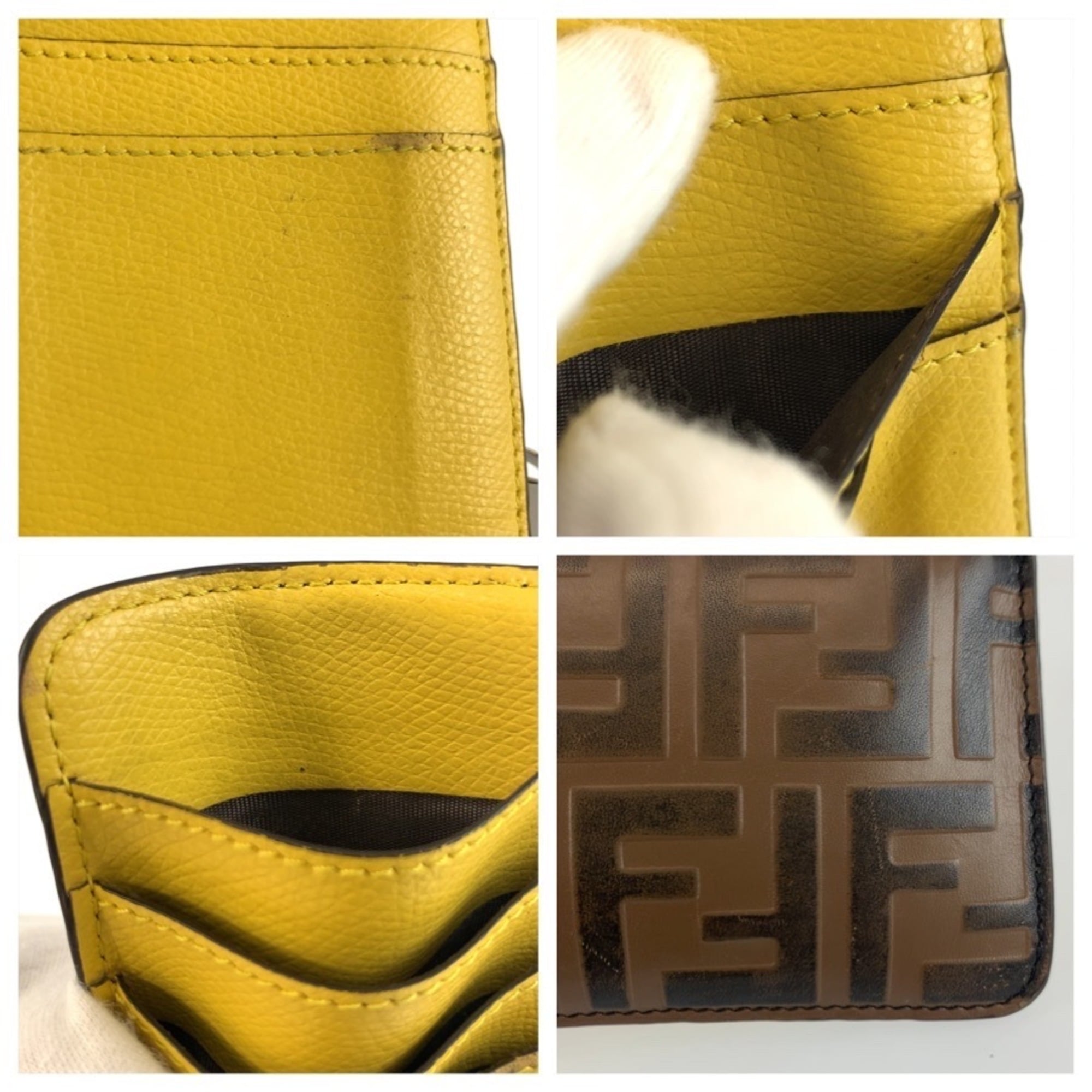 Fendi Brown Yellow Leather Coin Purse/Coin Case (Pre-Owned)
