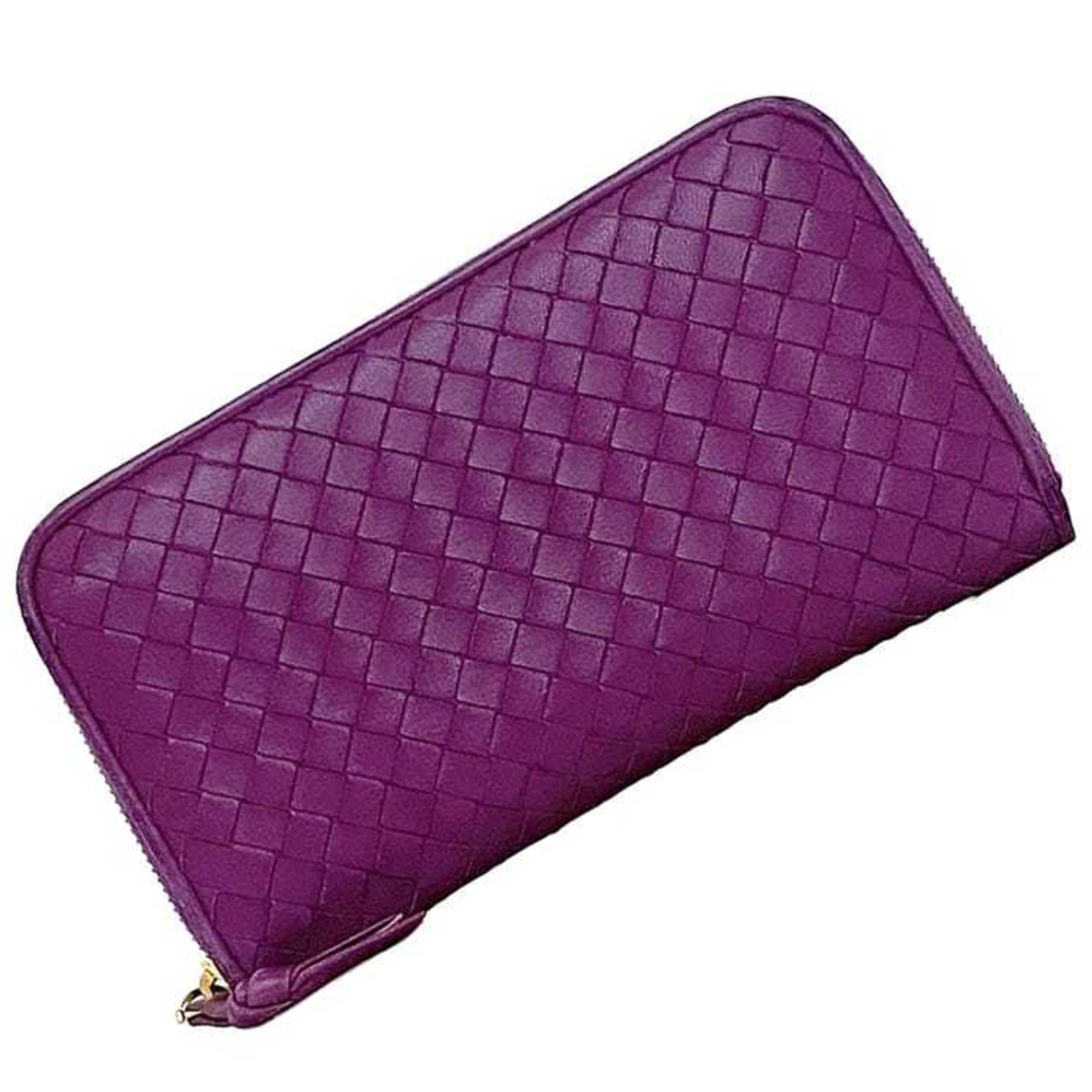 Bottega Veneta Purple Leather Long Wallet (Bi-Fold) (Pre-Owned)