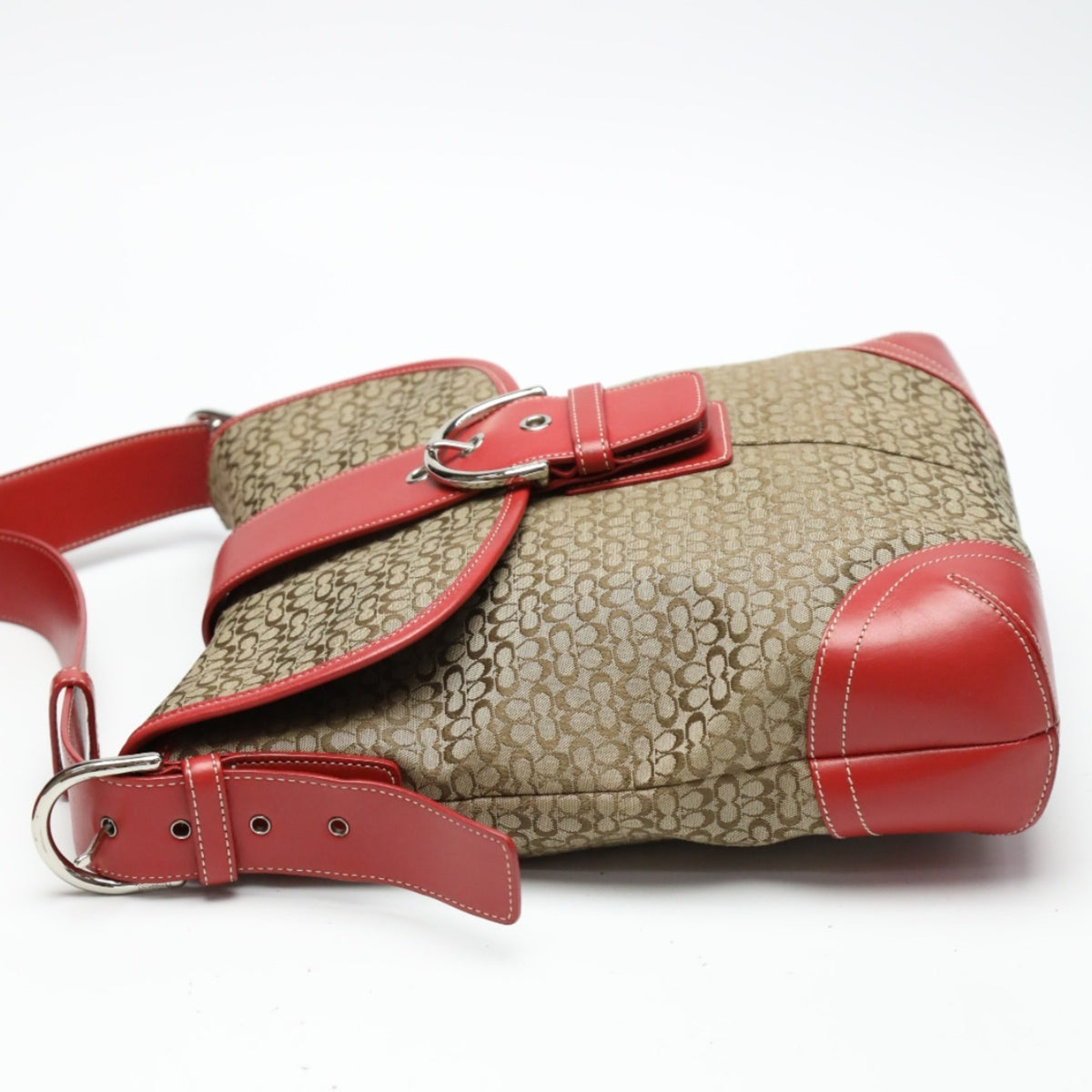 Coach Brown Red Color Canvas Shoulder Bag (Pre-Owned)