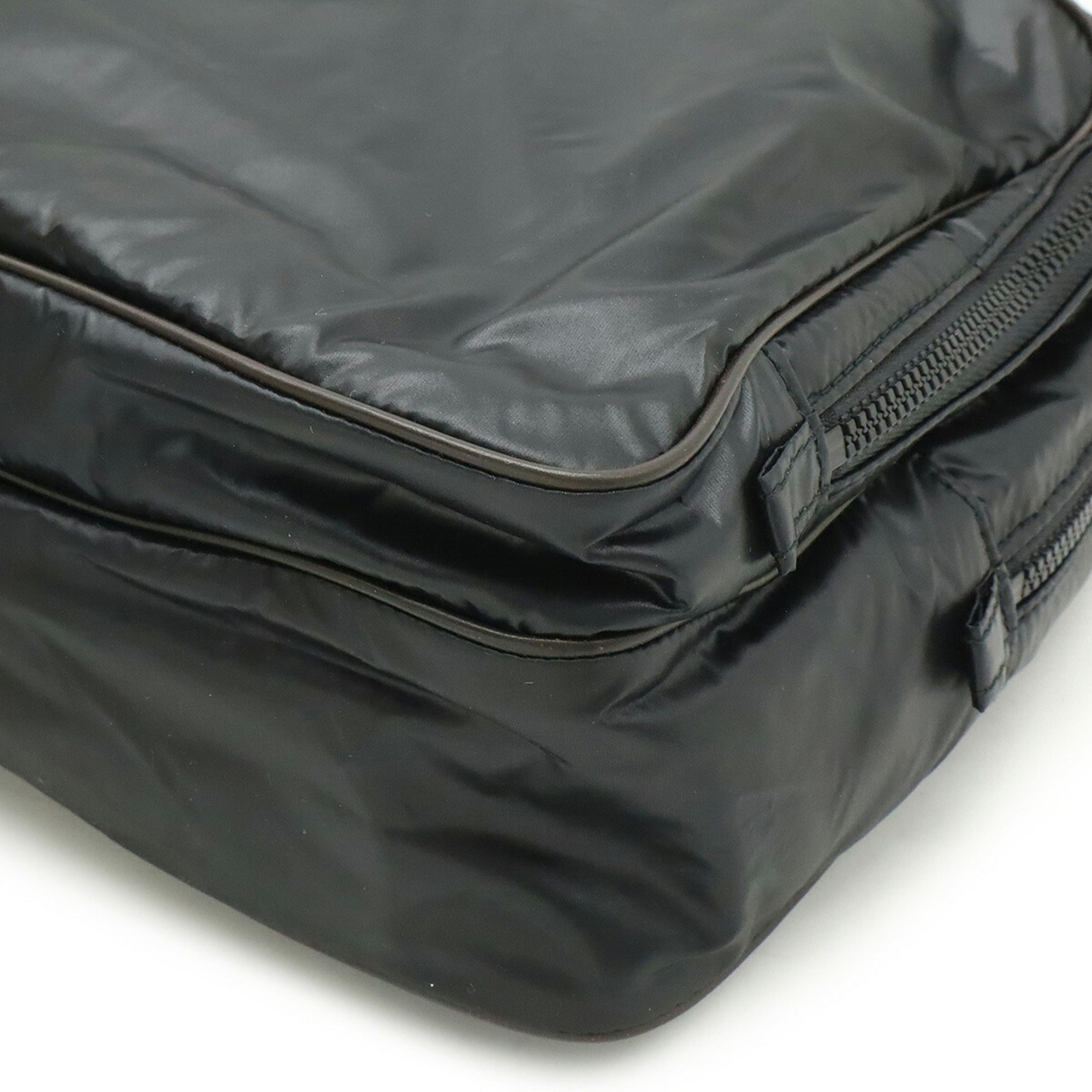 Bottega Veneta Black Dark Brown Nylon Leather Clutch Bag Pouch (Pre-Owned)