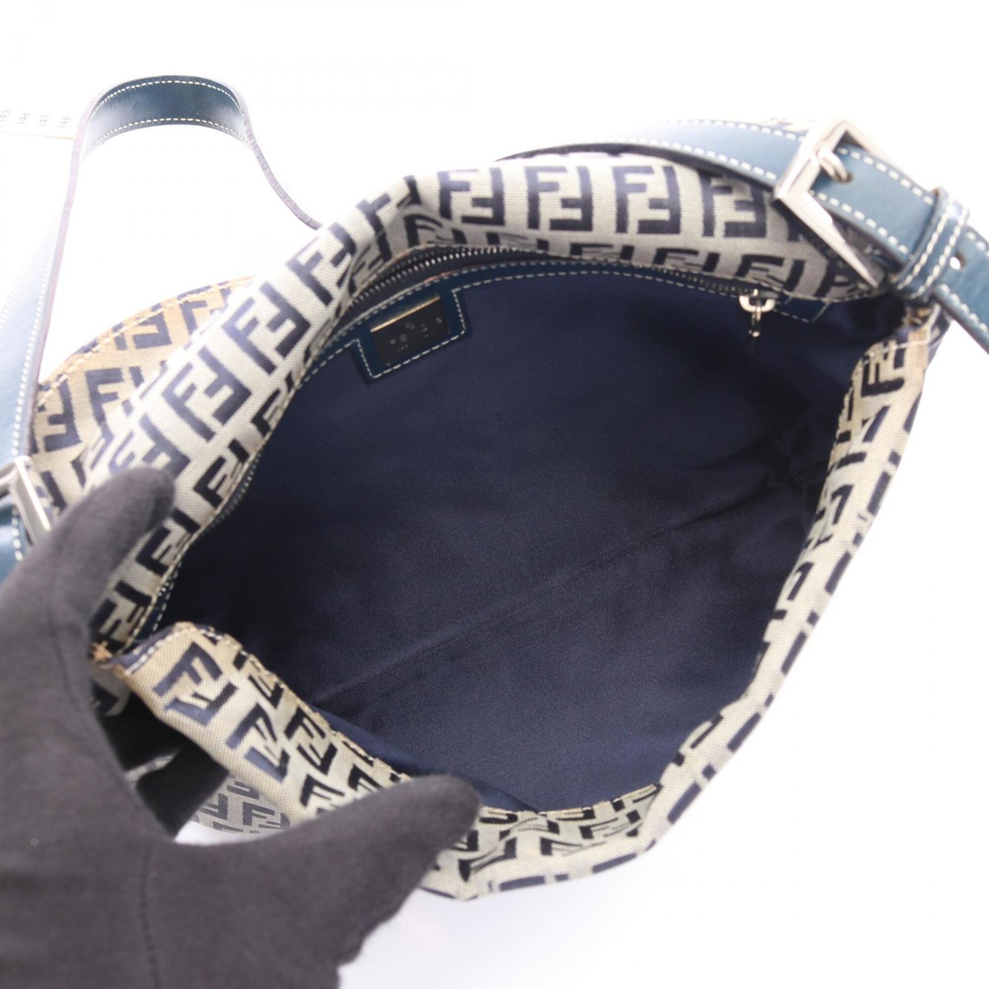 Fendi Zucchino Gray Navy Canvas Leather Handbag Shoulder Bag (Pre-Owned)