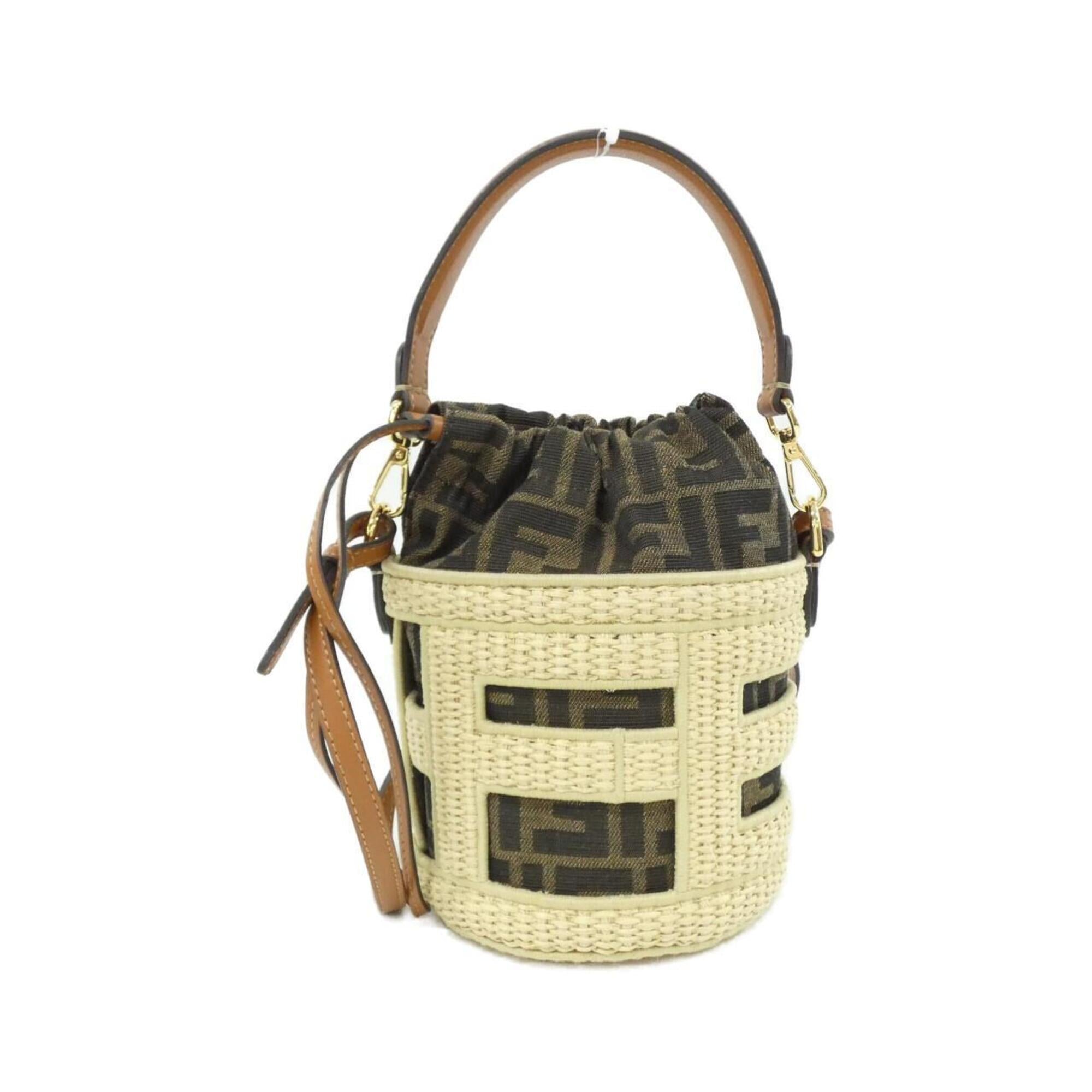 Fendi Brown Canvas Straw Shoulder Bag (Pre-Owned)