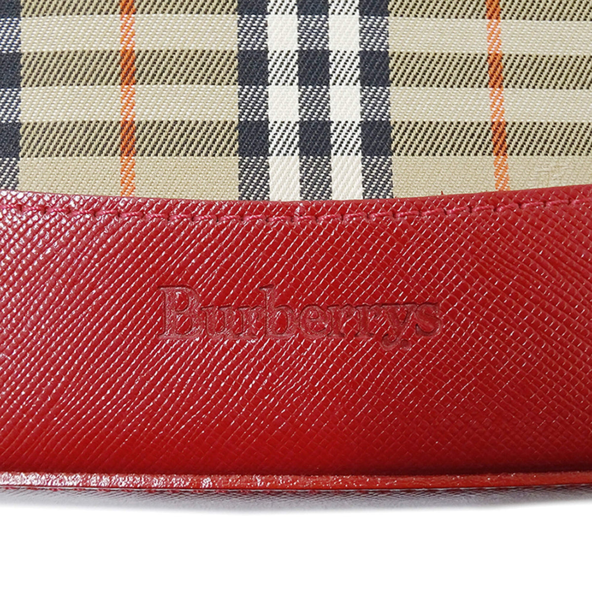Burberry Beige Red Color Canvas Handbag (Pre-Owned)